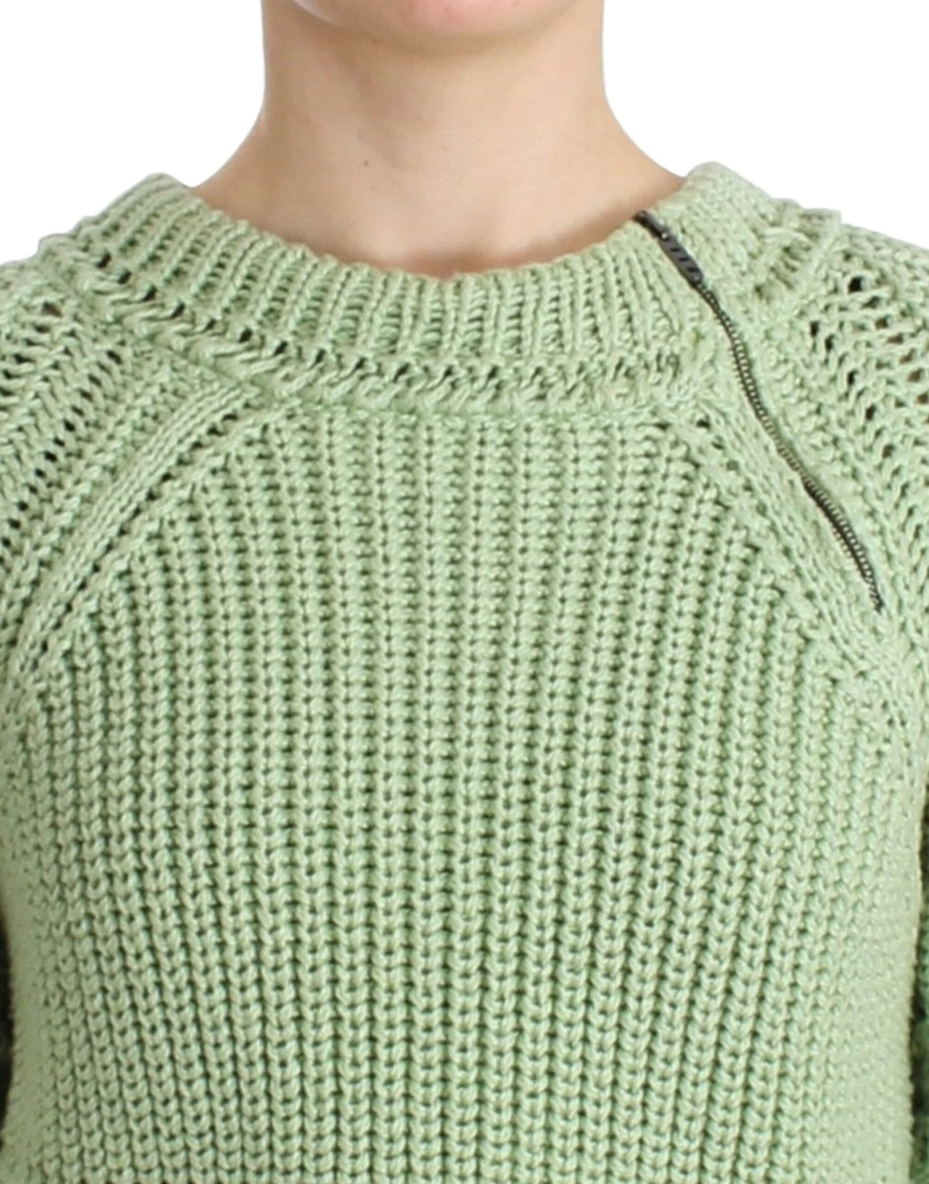 Green Cropped Knit Sweater Knitted Jumper - 5