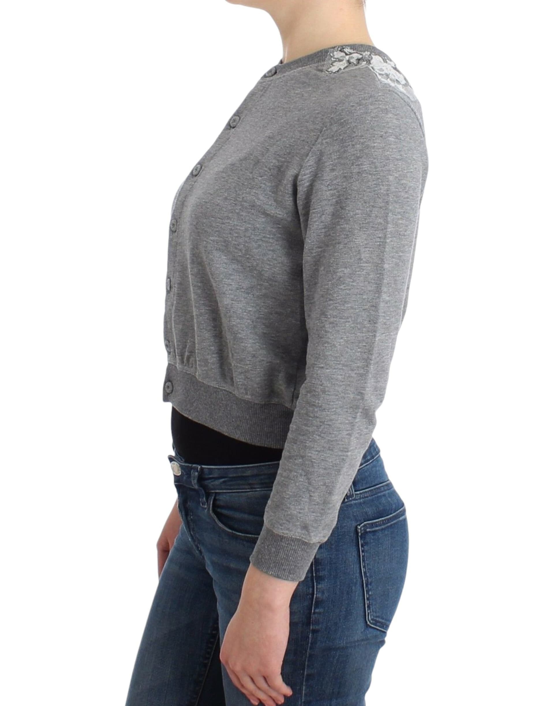 Lingerie Gray Lace Sweater Cardigan Top - 2