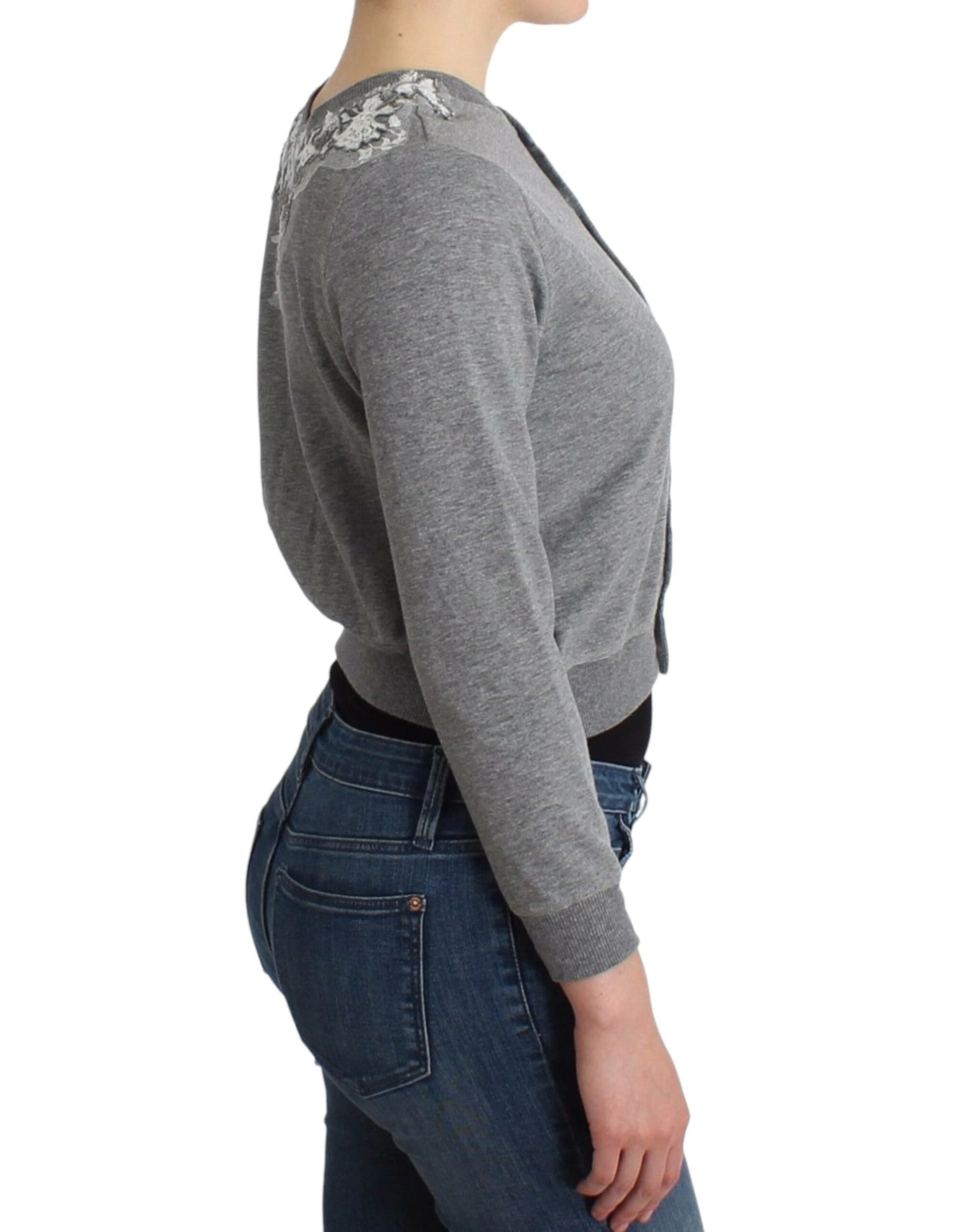 Lingerie Gray Lace Sweater Cardigan Top - 4