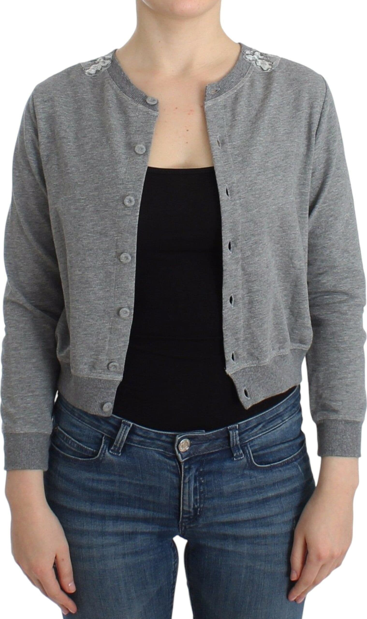 Lingerie Gray Lace Sweater Cardigan Top - 6