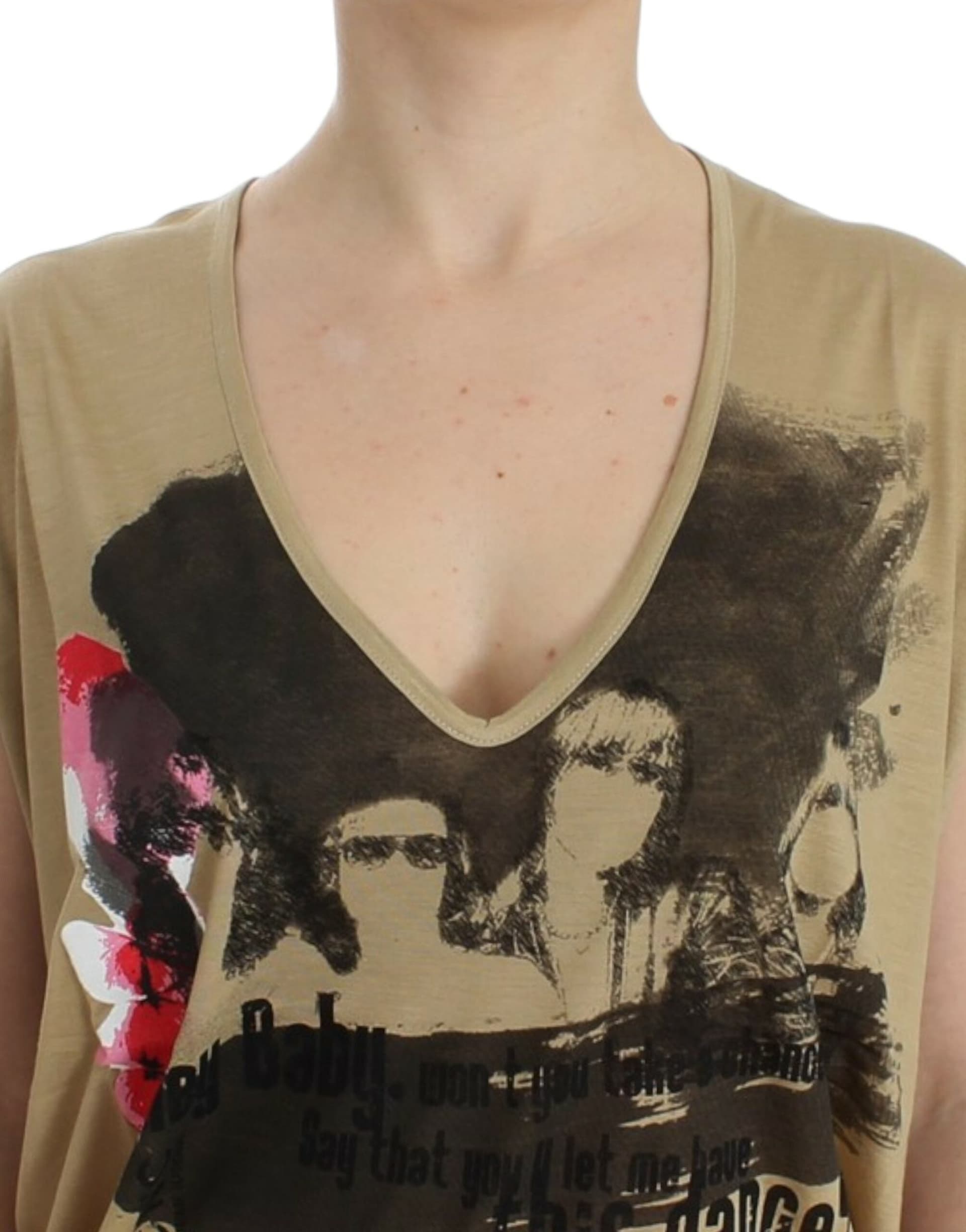 Beige motive print t-shirt - 3