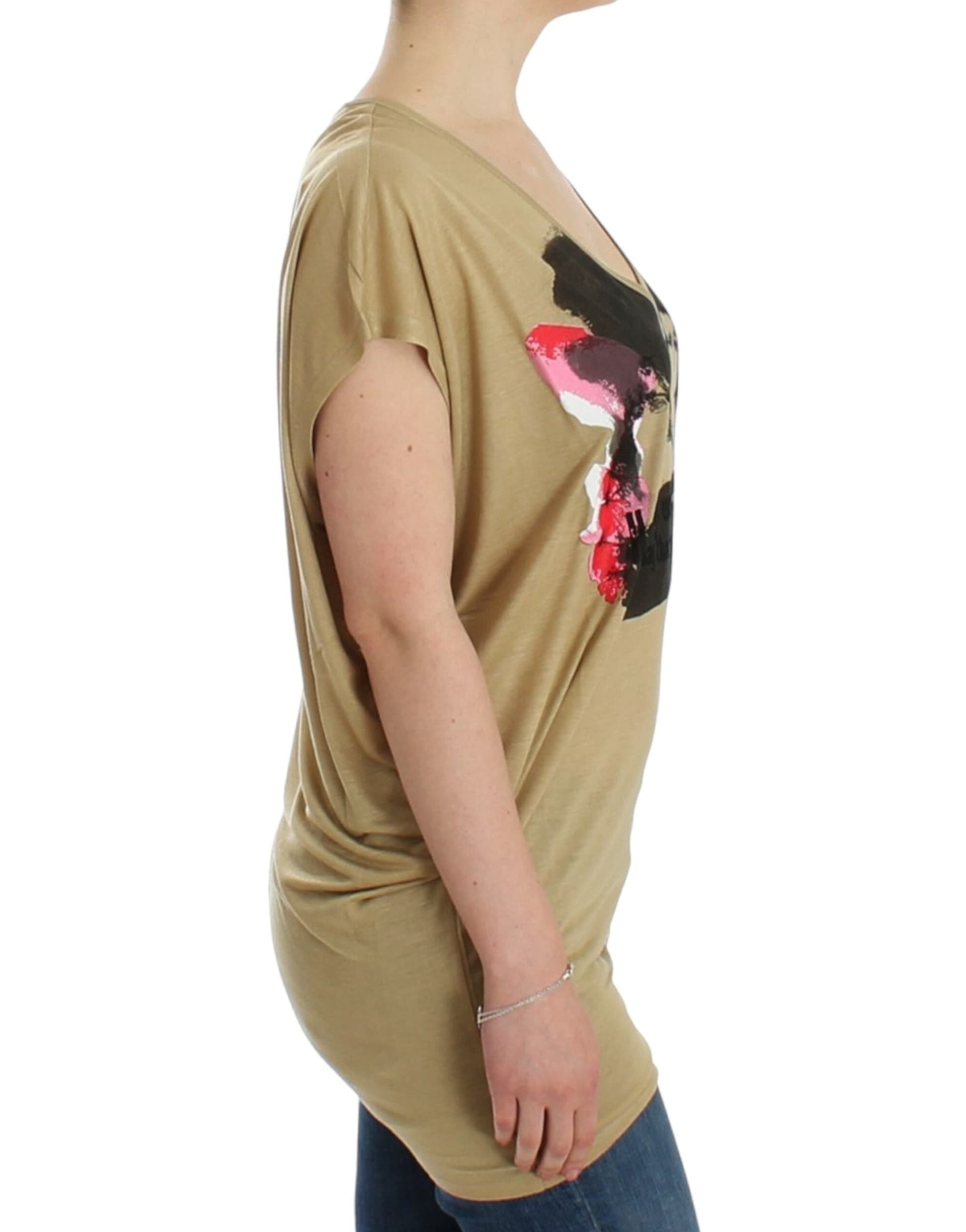 Beige motive print t-shirt - 4