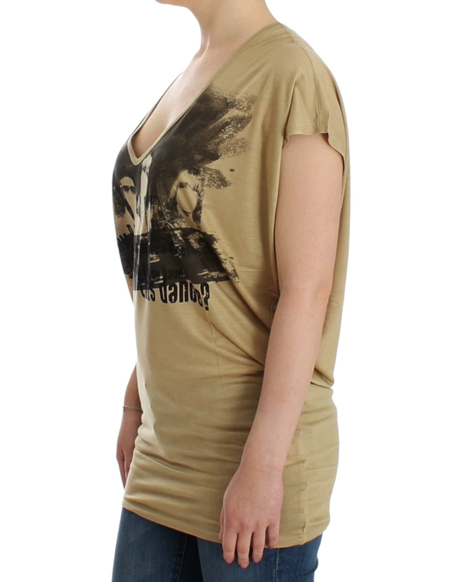 Beige motive print t-shirt - 6