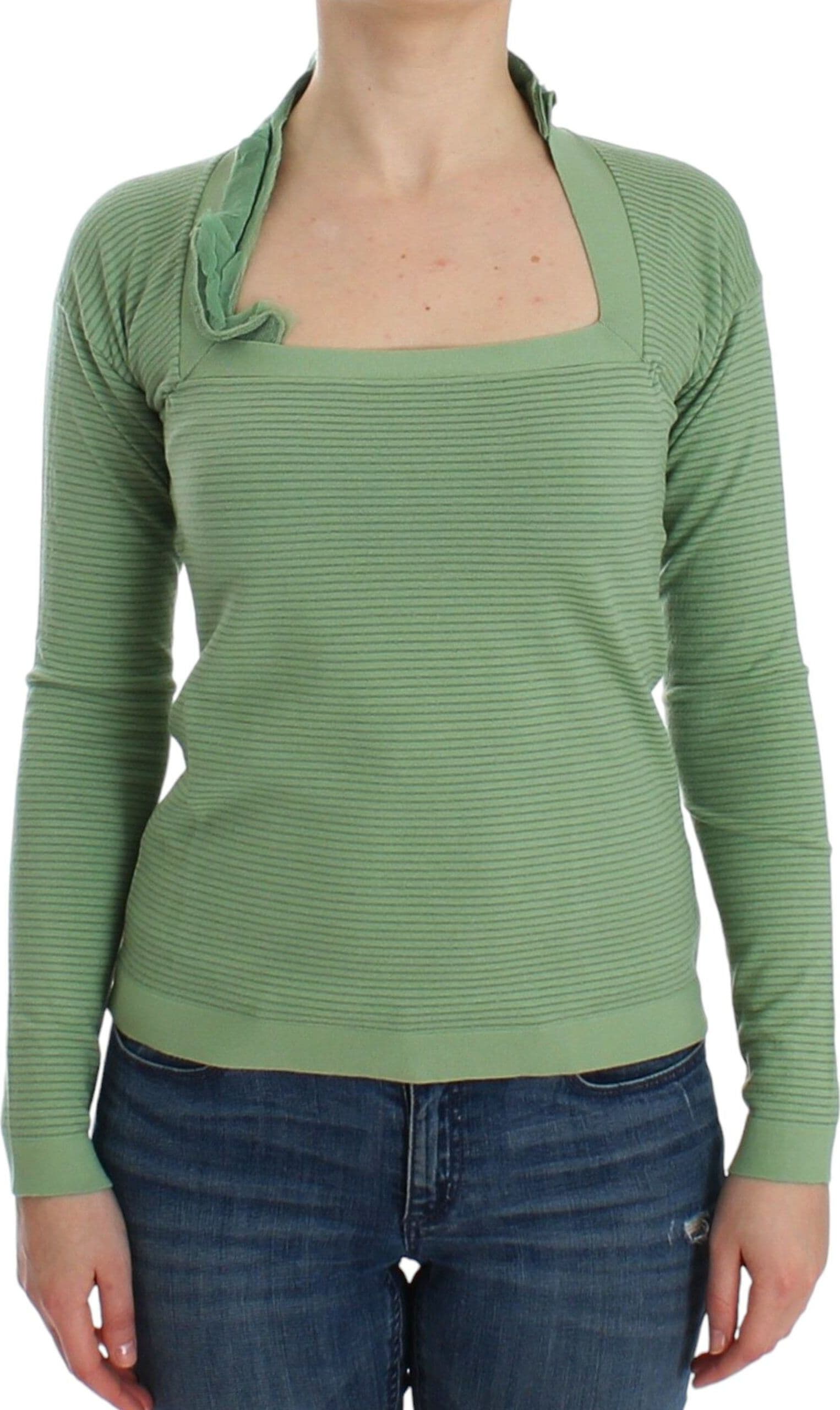 Green Wool Blend Striped Long Sleeve Sweater