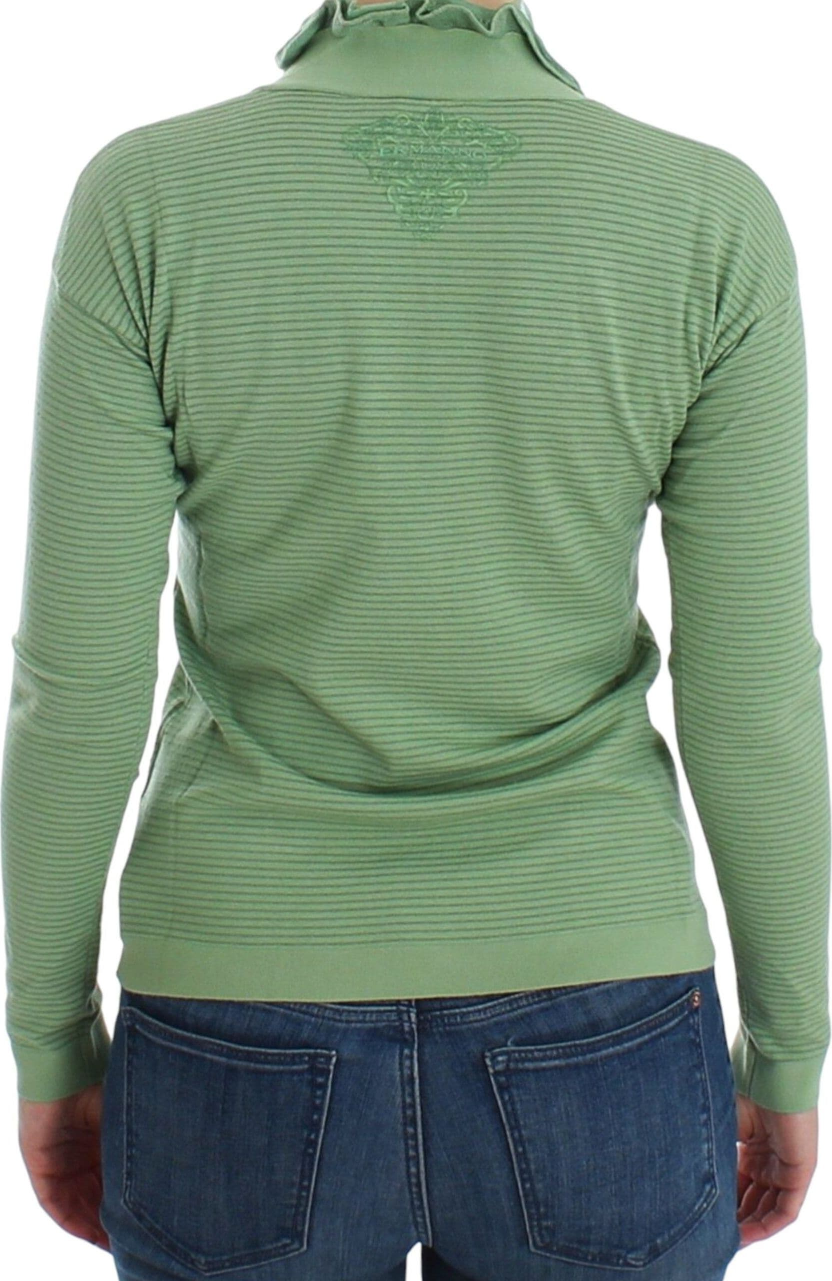 Green Wool Blend Striped Long Sleeve Sweater - 3