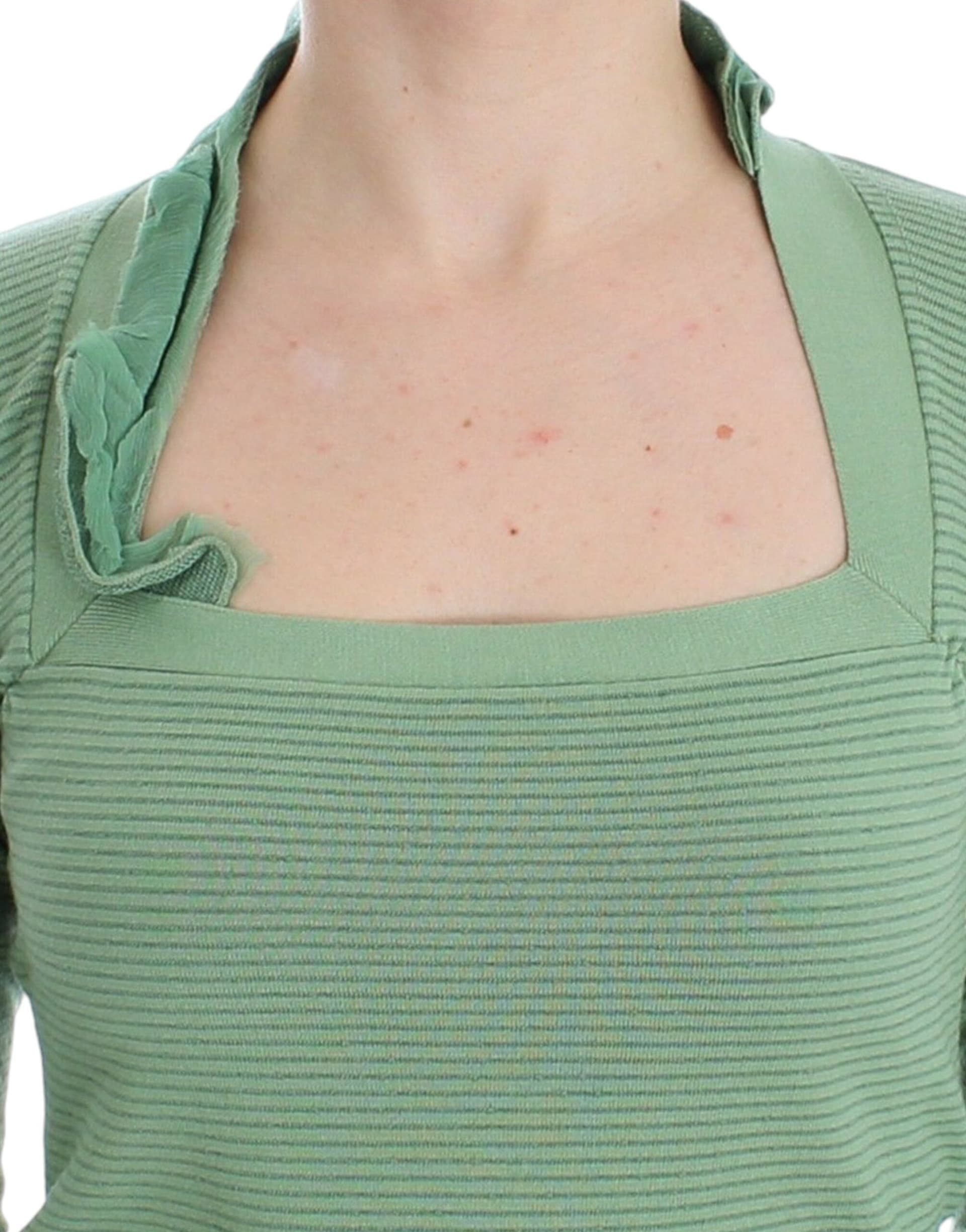 Green Wool Blend Striped Long Sleeve Sweater - 5