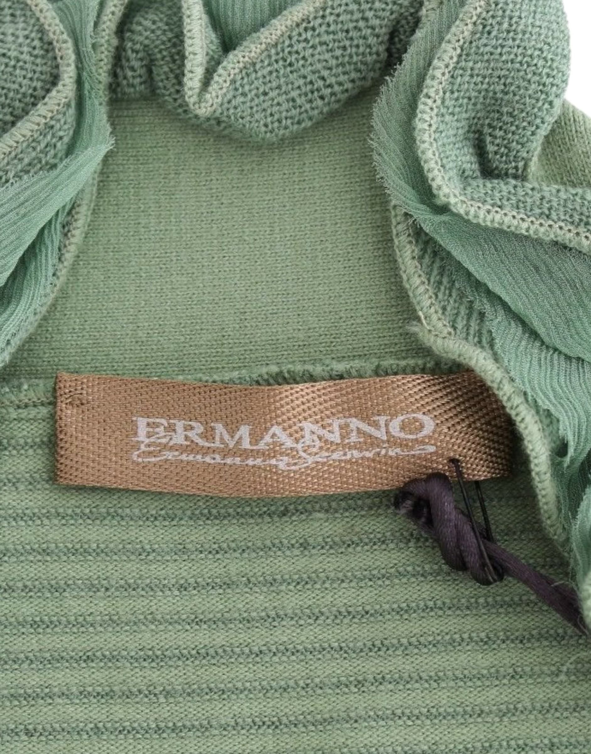 Green Wool Blend Striped Long Sleeve Sweater - 6