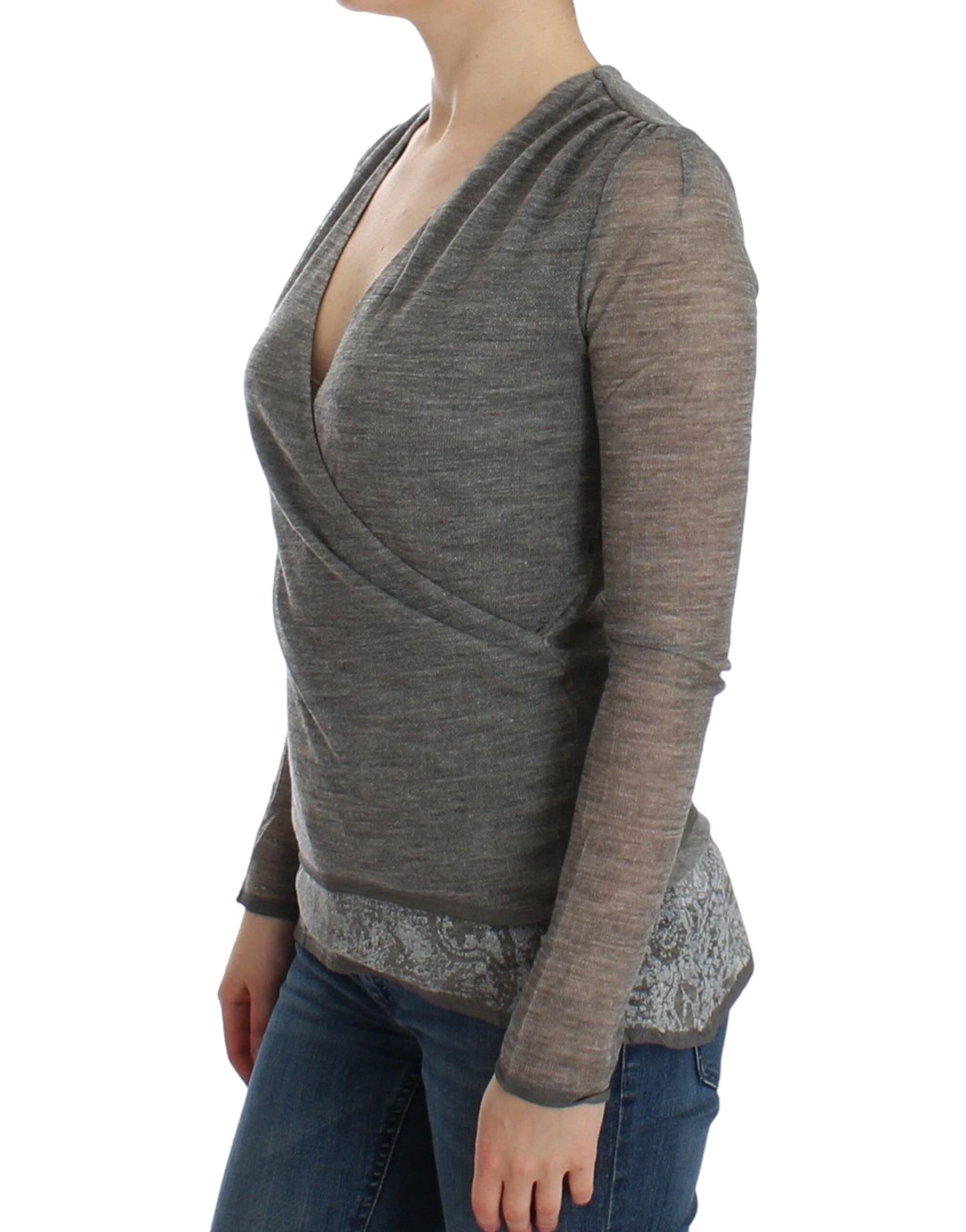 Gray Wool Blend Stretch Long Sleeve Sweater - 2