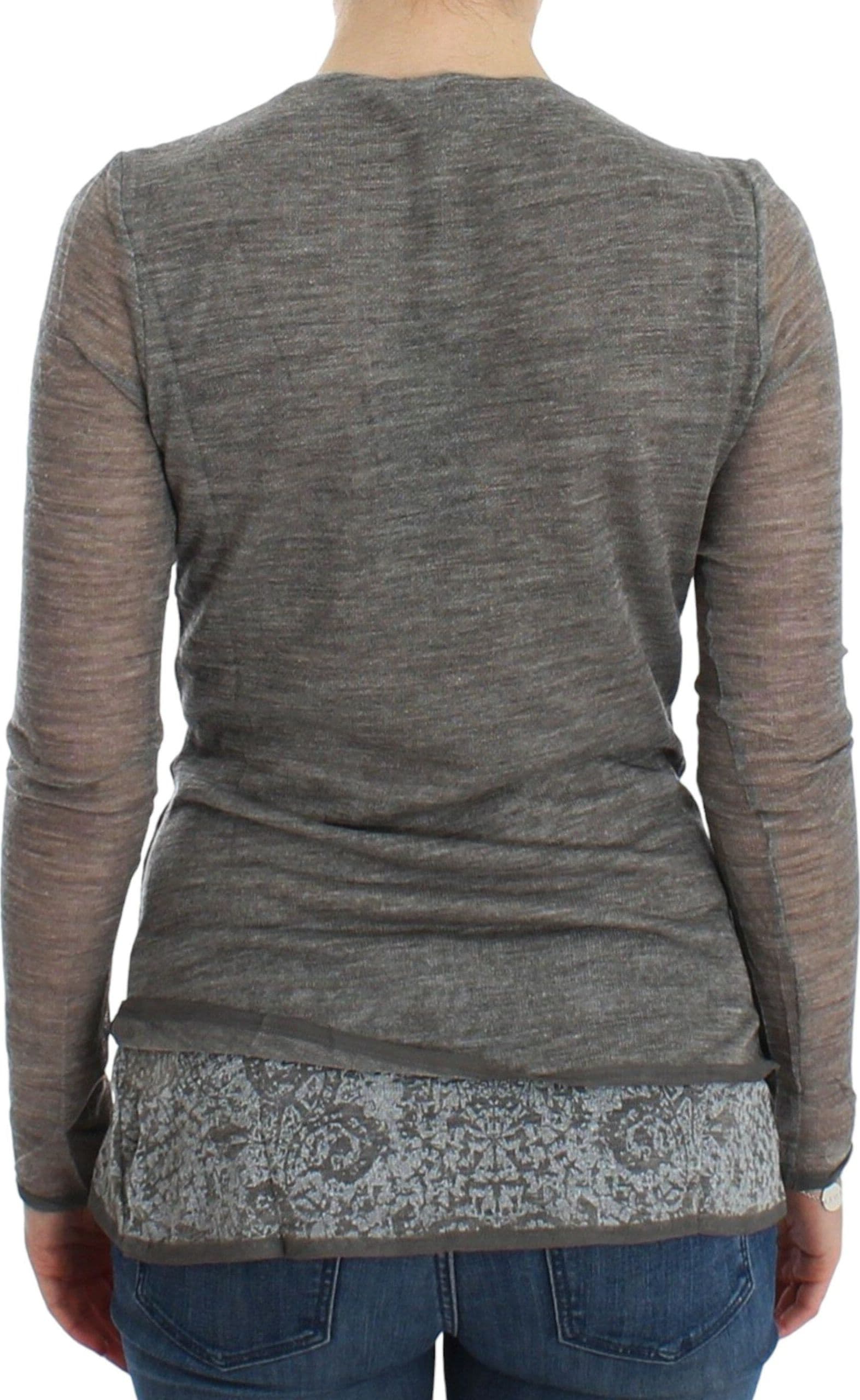 Gray Wool Blend Stretch Long Sleeve Sweater - 3
