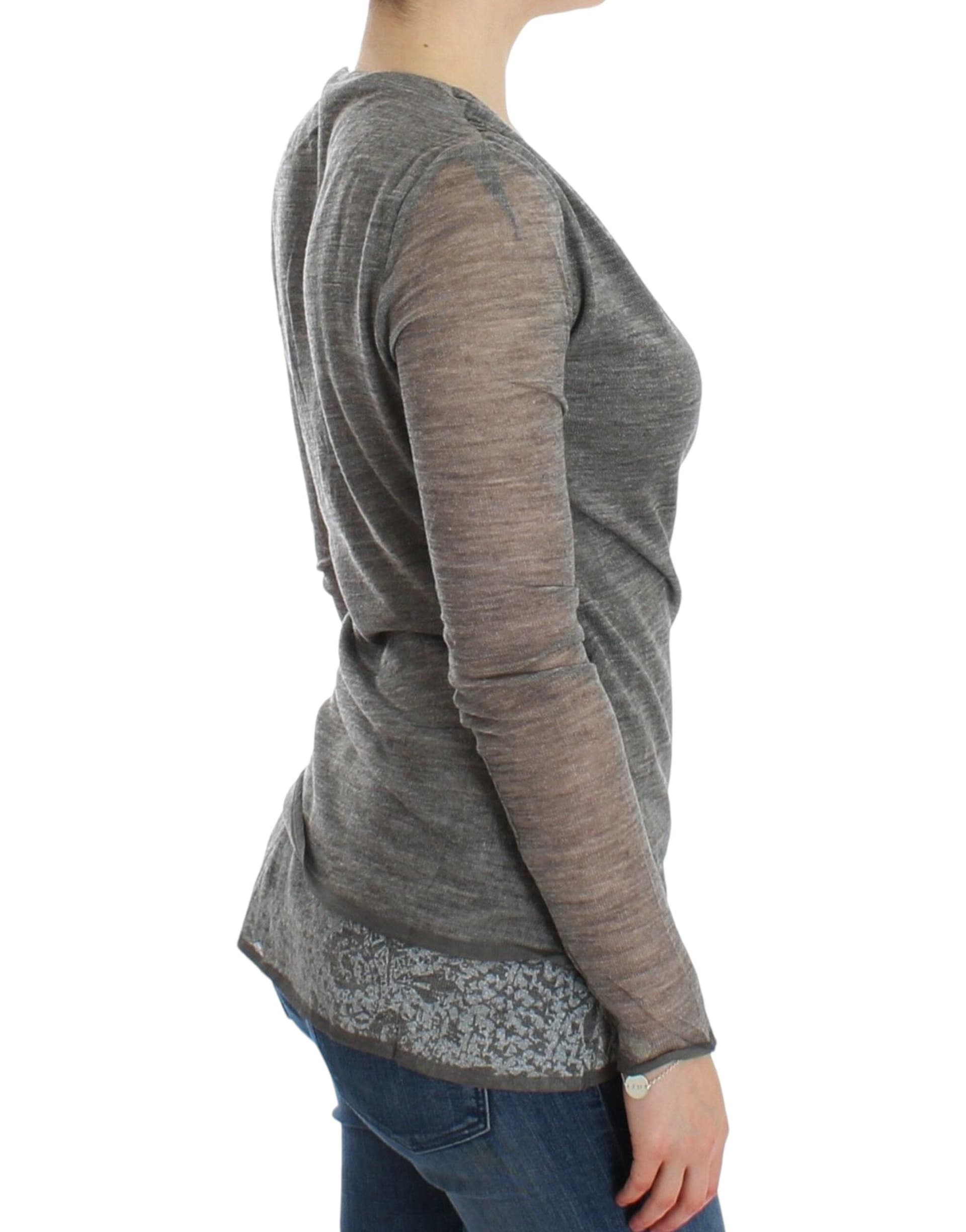 Gray Wool Blend Stretch Long Sleeve Sweater - 4