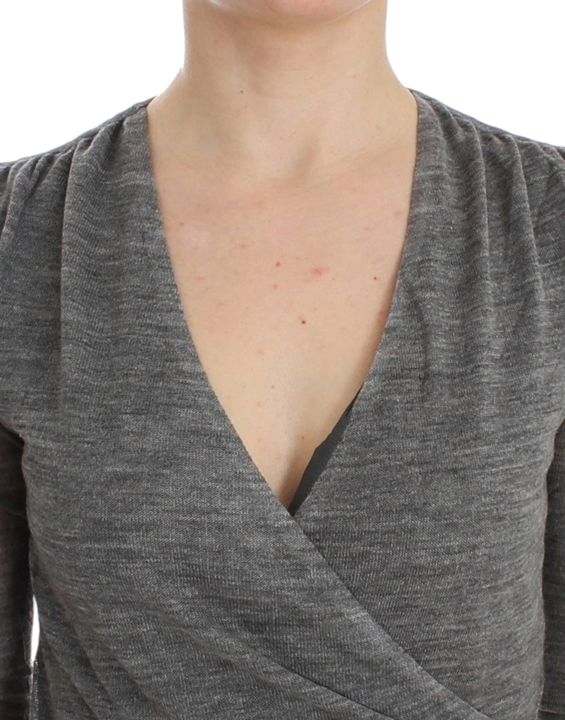 Gray Wool Blend Stretch Long Sleeve Sweater - 5