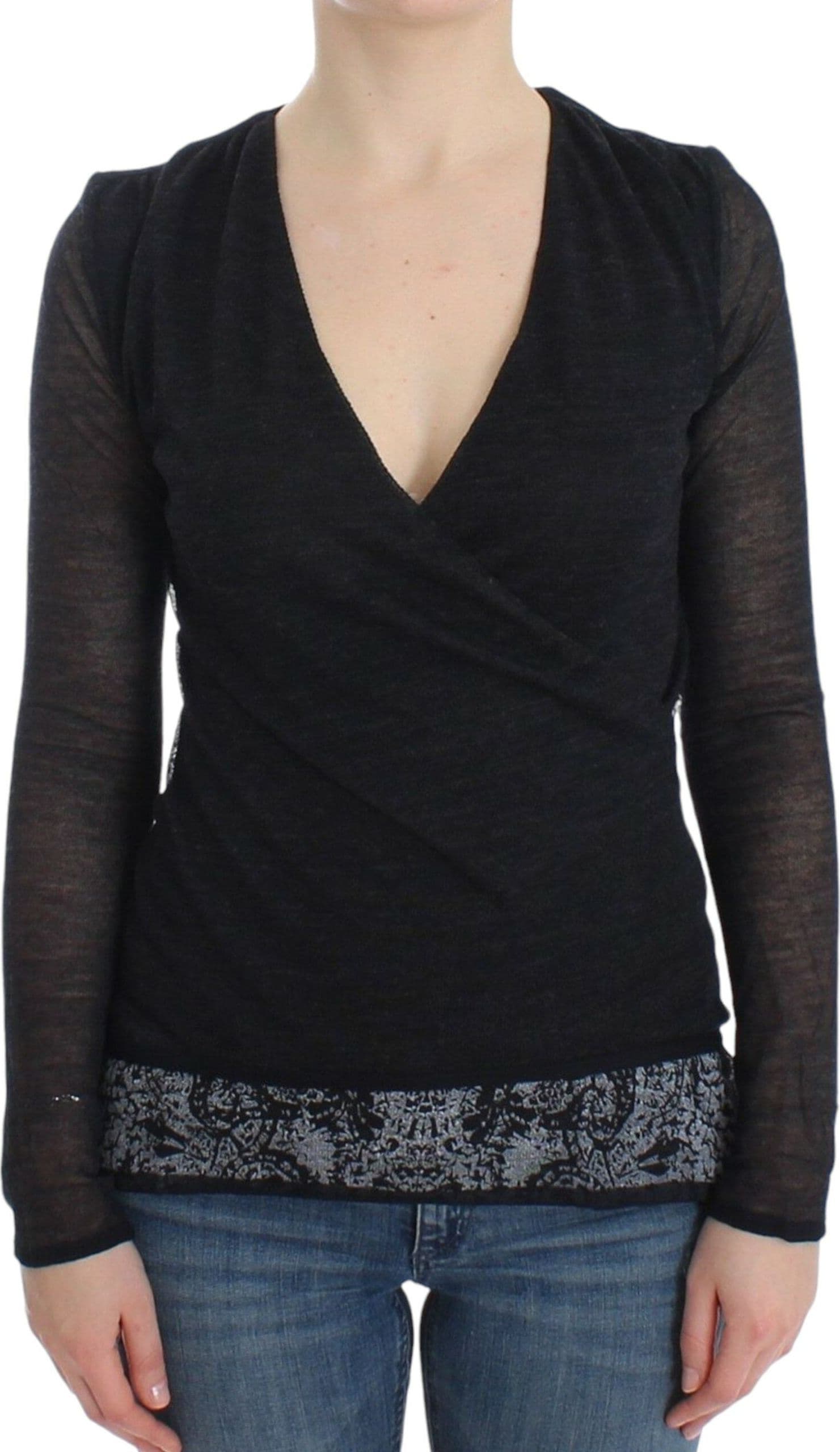 Black Wool Blend Stretch Long Sleeve Sweater