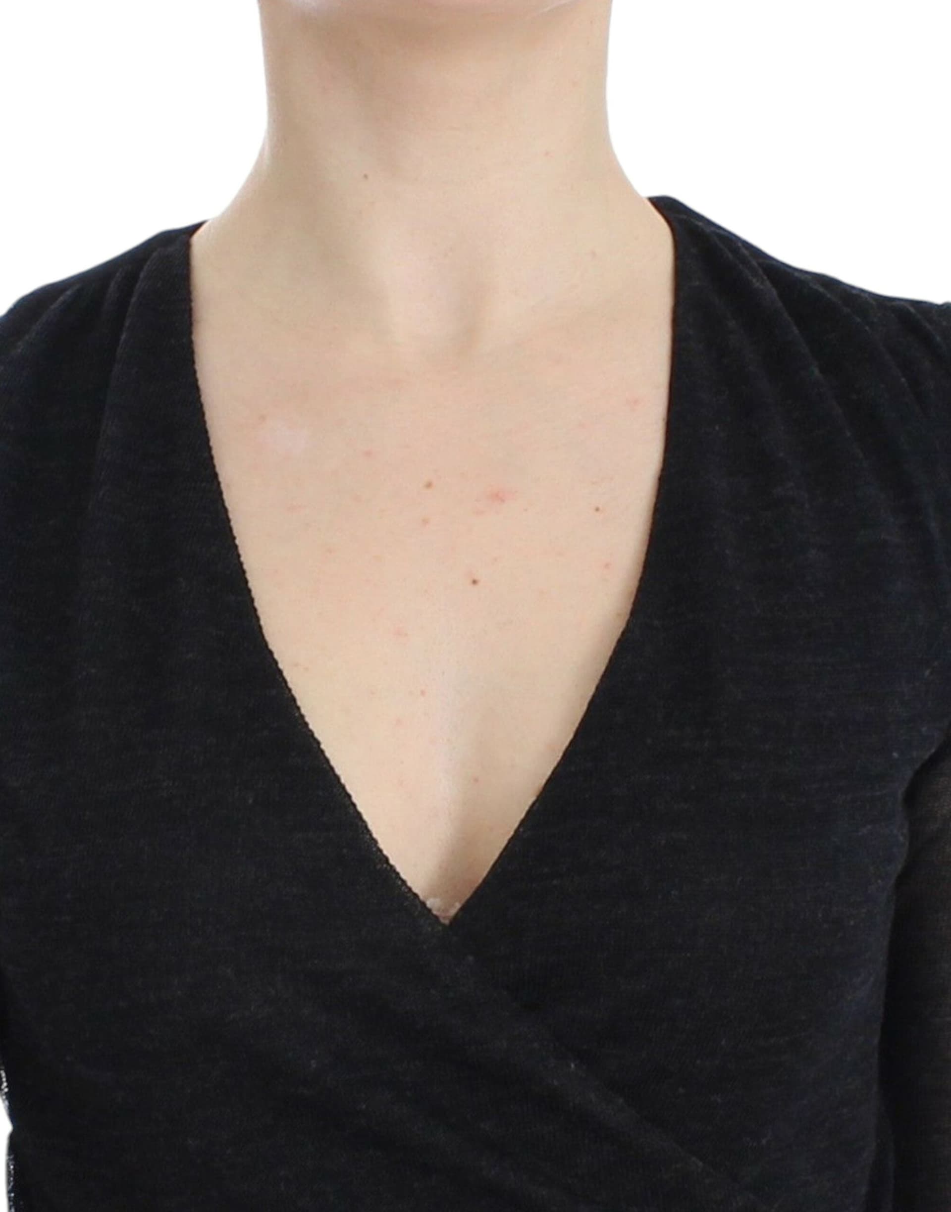 Black Wool Blend Stretch Long Sleeve Sweater - 5