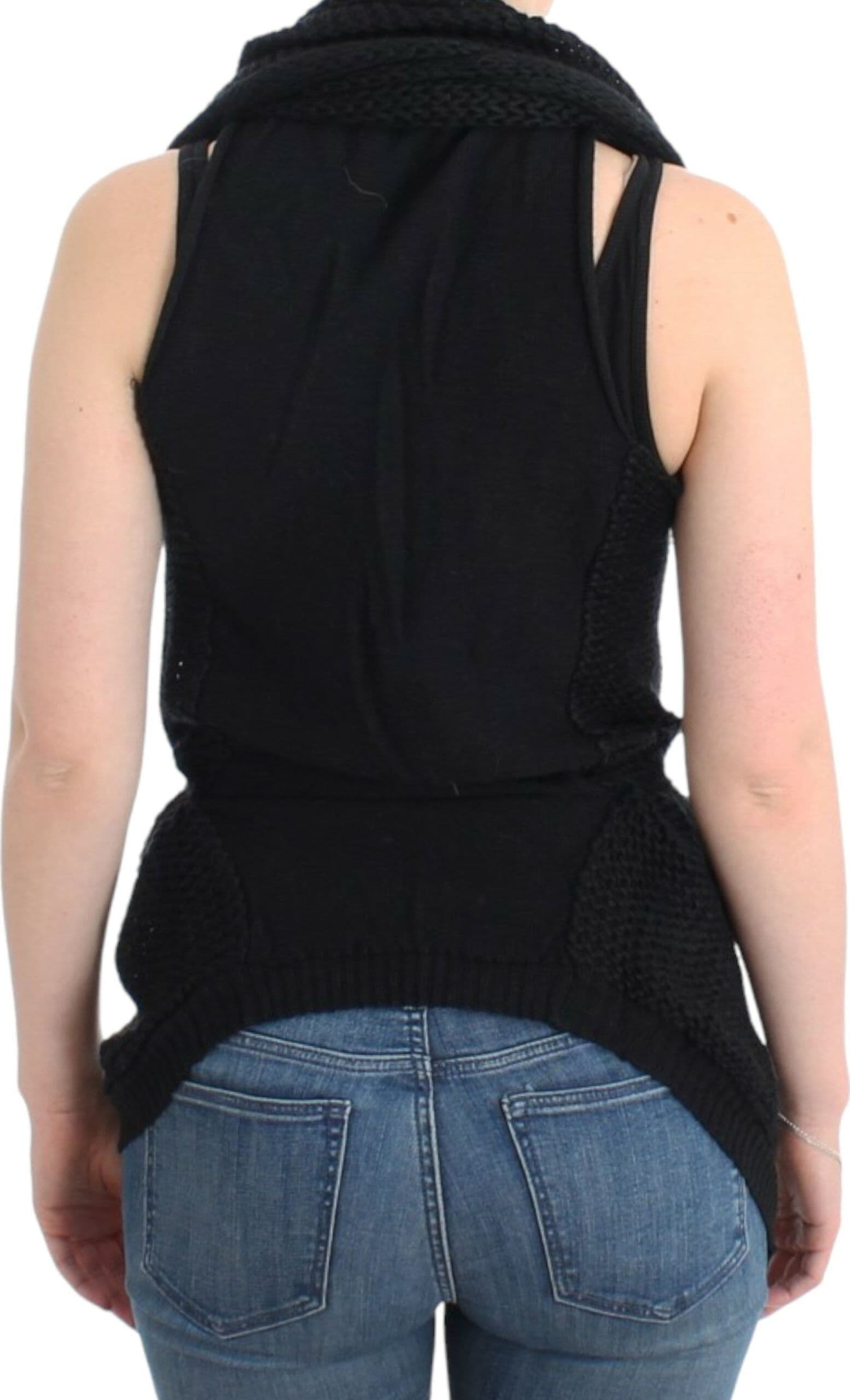 Black sleeveless knitted cardigan - 6