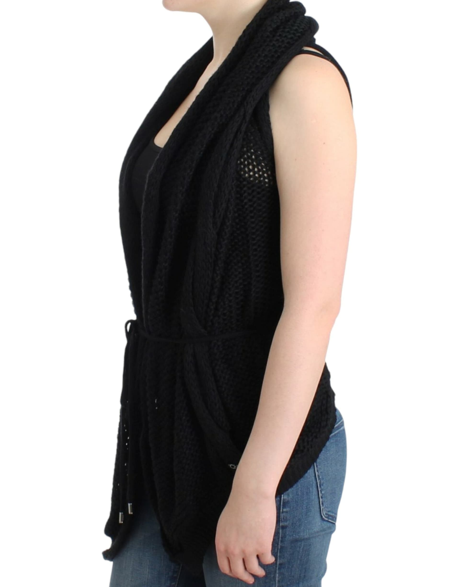 Black sleeveless knitted cardigan - 7