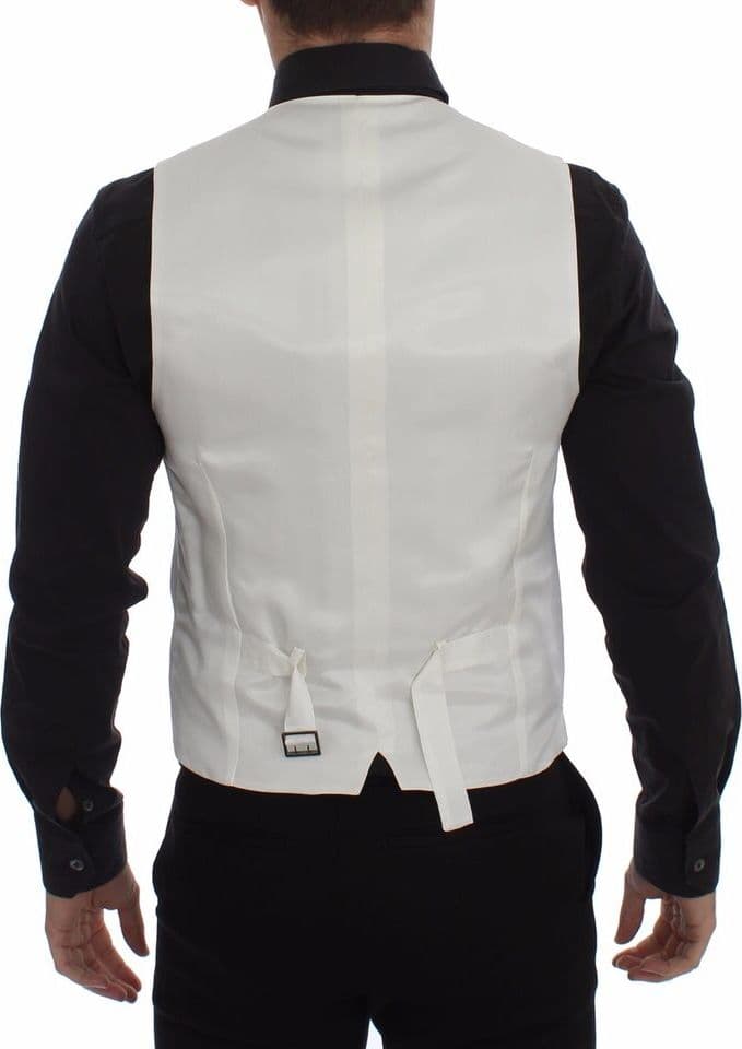 White Cotton Silk Blend Dress Vest Blazer - 2