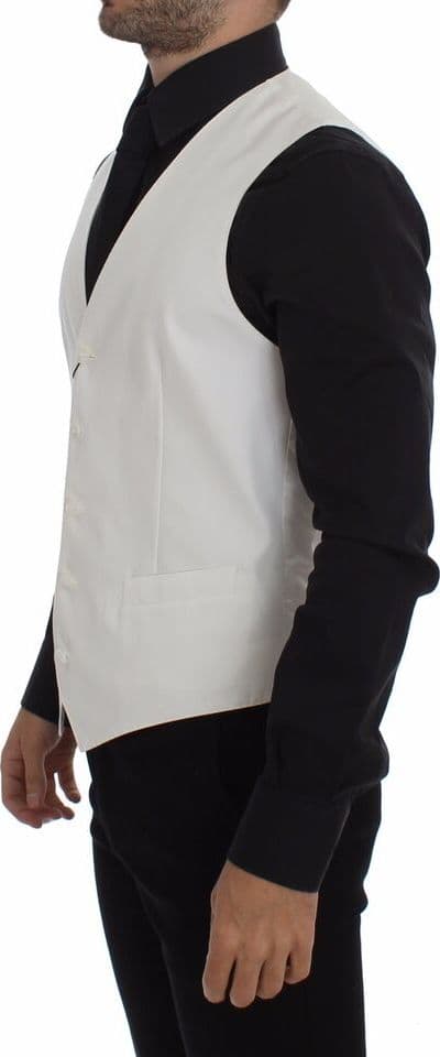 White Cotton Silk Blend Dress Vest Blazer - 3