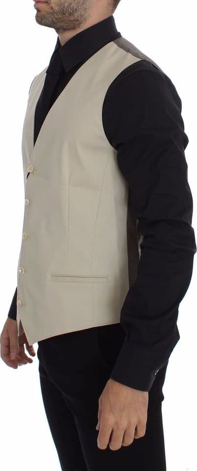 Beige Cotton Stretch Dress Vest Blazer - 3