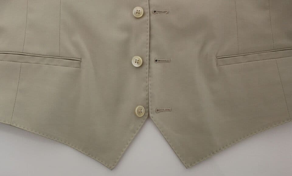 Beige Cotton Stretch Dress Vest Blazer - 7