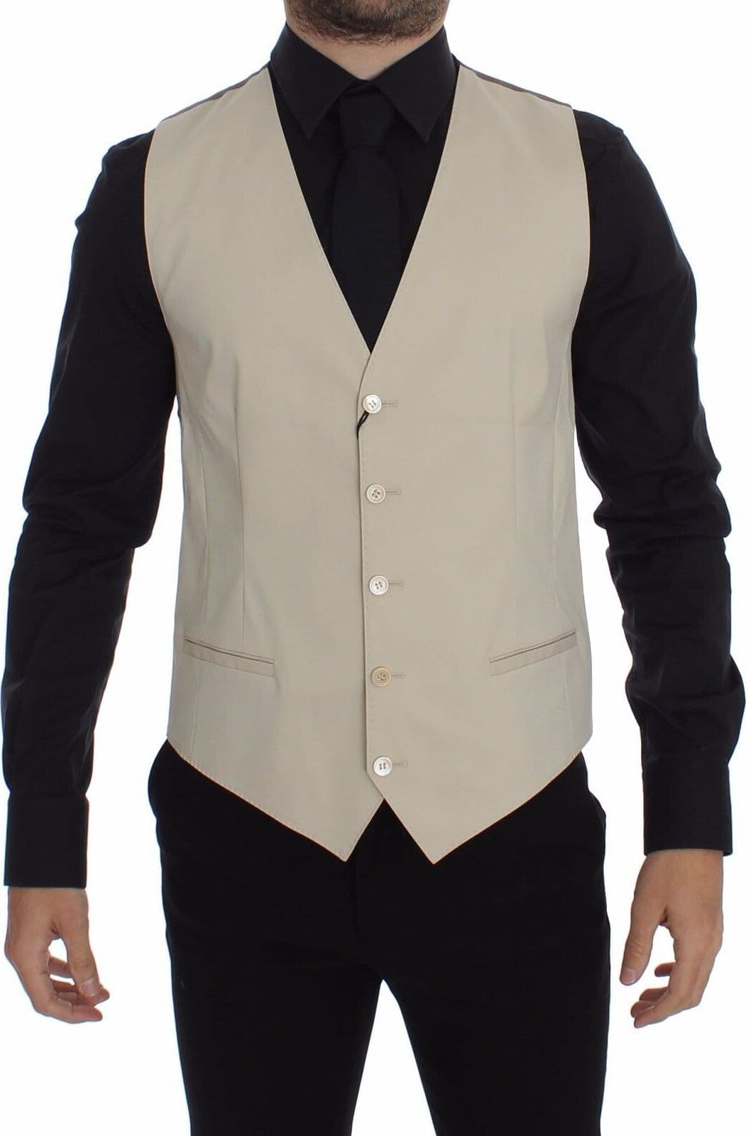 Beige Cotton Stretch Dress Vest Blazer - 8