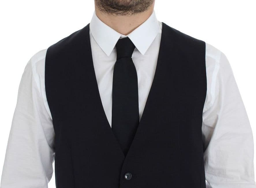 Gray Striped Wool Silk Dress Vest Gilet - 5