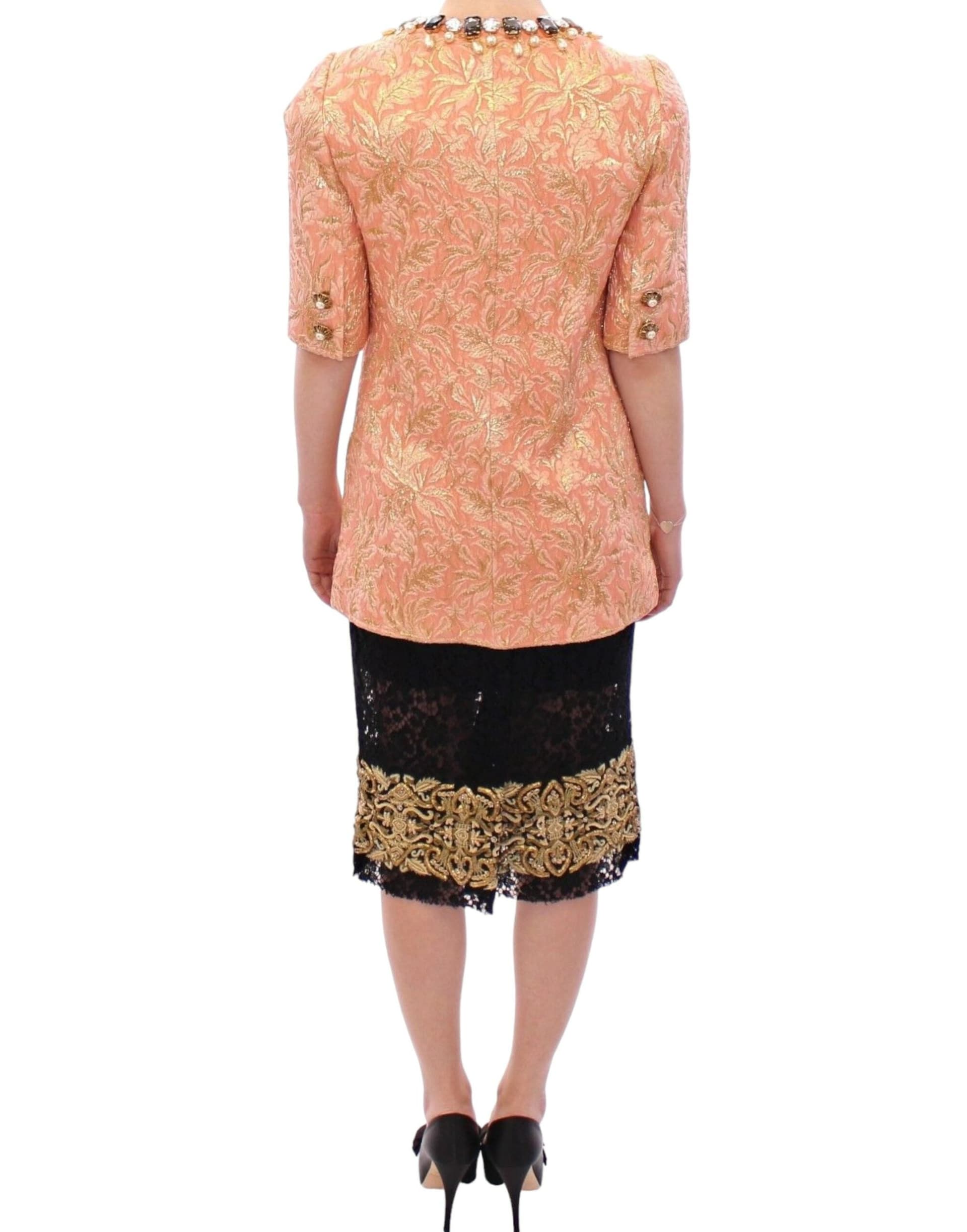 Pink Silk Brocade Crystal Jacket Coat - 3