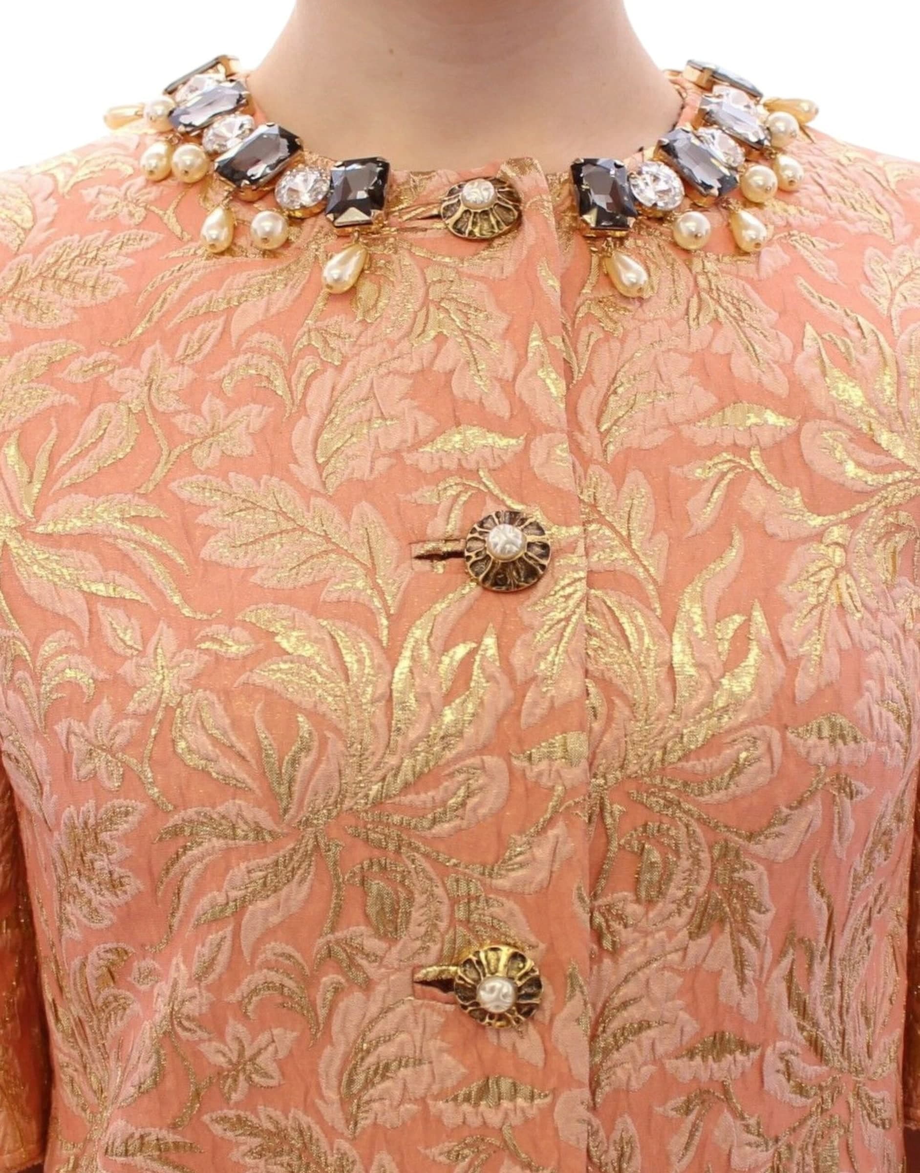 Pink Silk Brocade Crystal Jacket Coat - 4