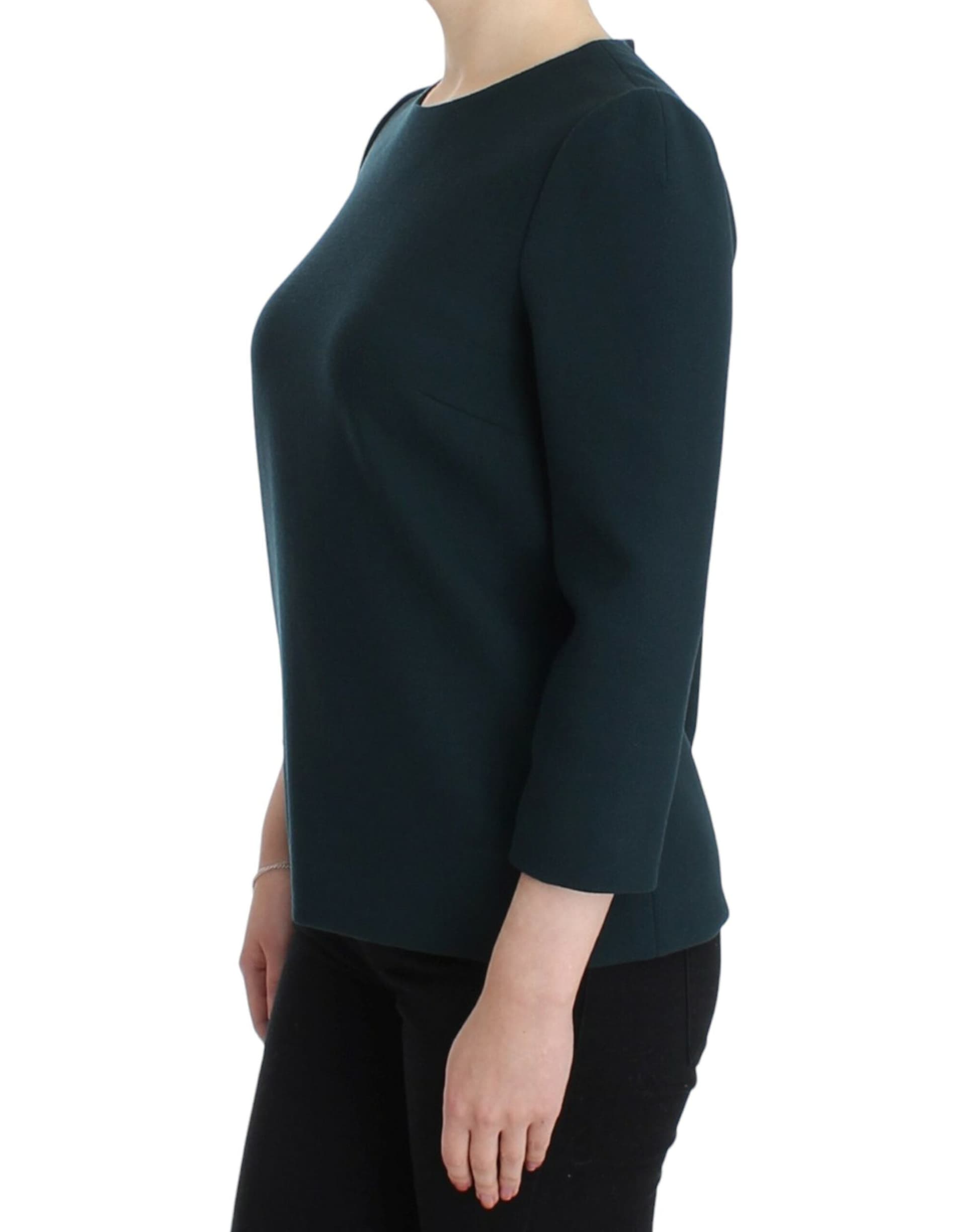Green 3/4 sleeve wool blouse - 2