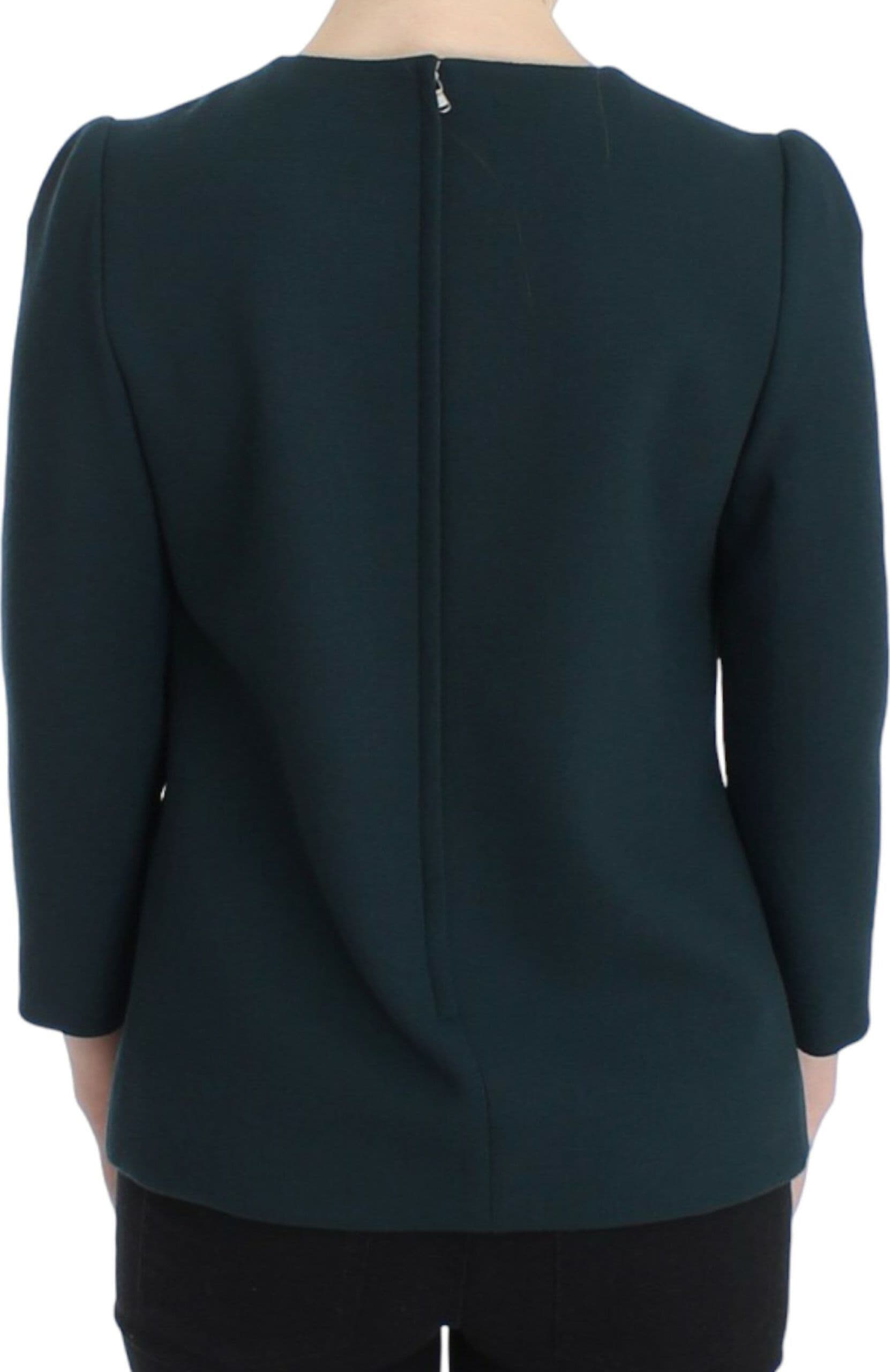 Green 3/4 sleeve wool blouse - 3