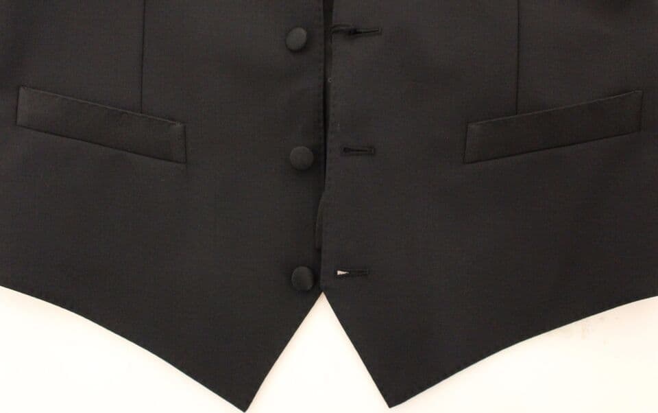 Black Wool Silk Stretch Dress Vest Blazer - 4