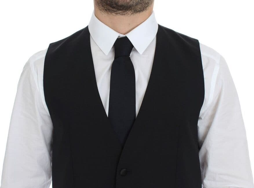 Black Wool Silk Stretch Dress Vest Blazer - 5