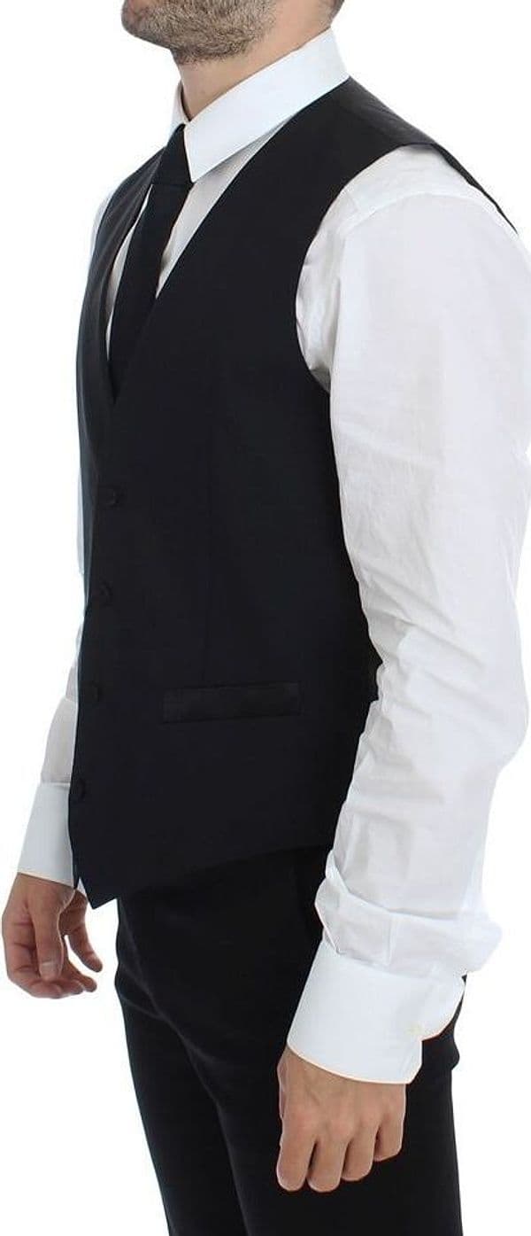 Black Wool Silk Stretch Dress Vest Blazer - 7