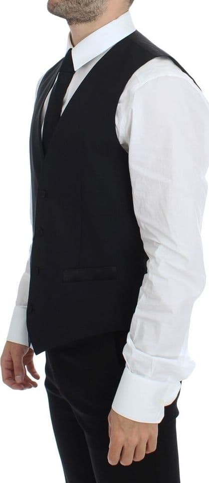 Black Wool Silk Stretch Dress Vest Blazer - 7