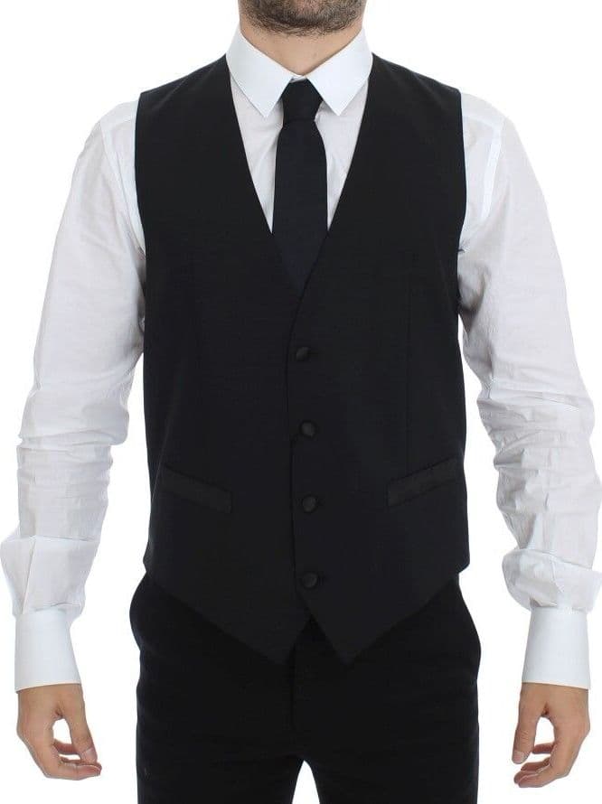 Black Wool Silk Stretch Dress Vest Blazer - 8