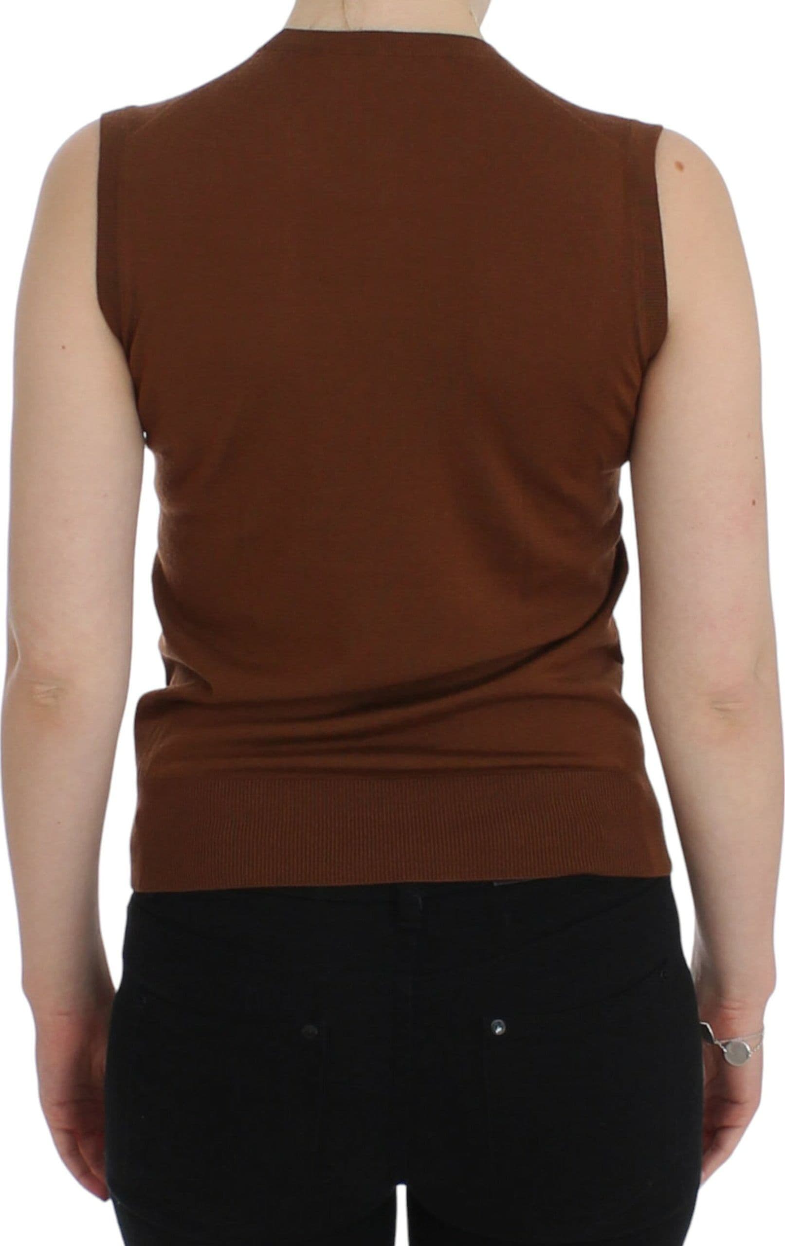 Brown Wool Black Lace Vest Sweater Top - 4