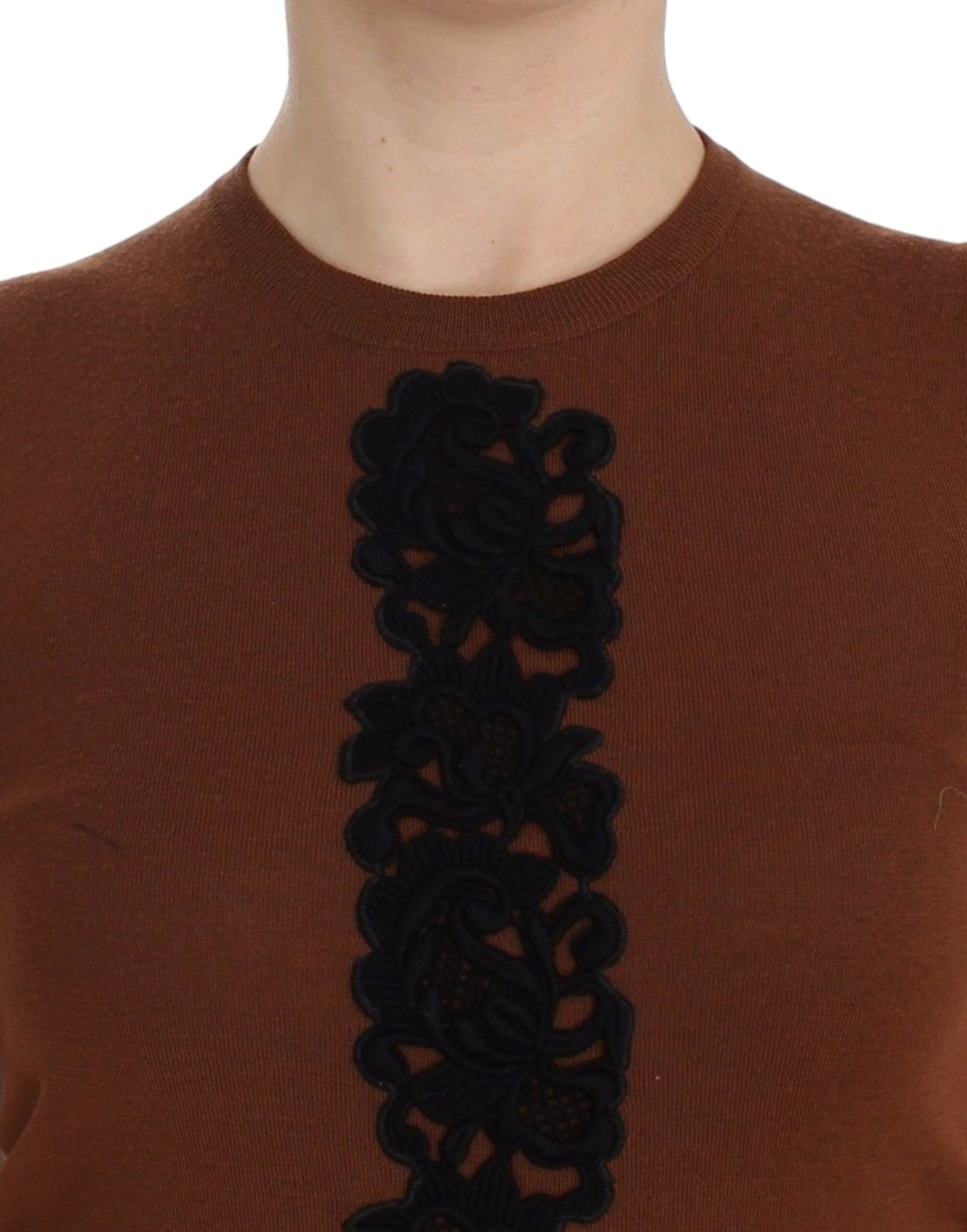 Brown Wool Black Lace Vest Sweater Top - 5