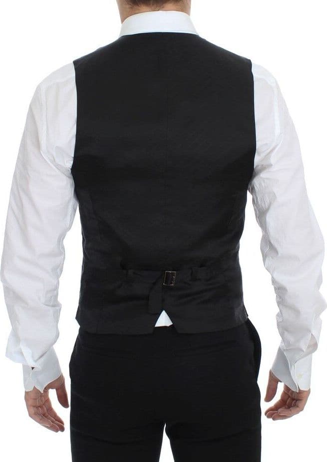 Black Striped Stretch Dress Vest Gilet - 2