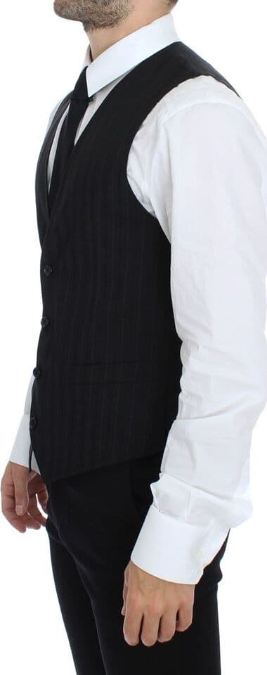 Black Striped Stretch Dress Vest Gilet - 3