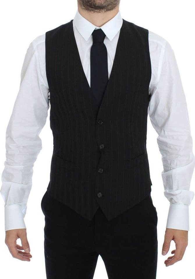 Black Striped Stretch Dress Vest Gilet - 4
