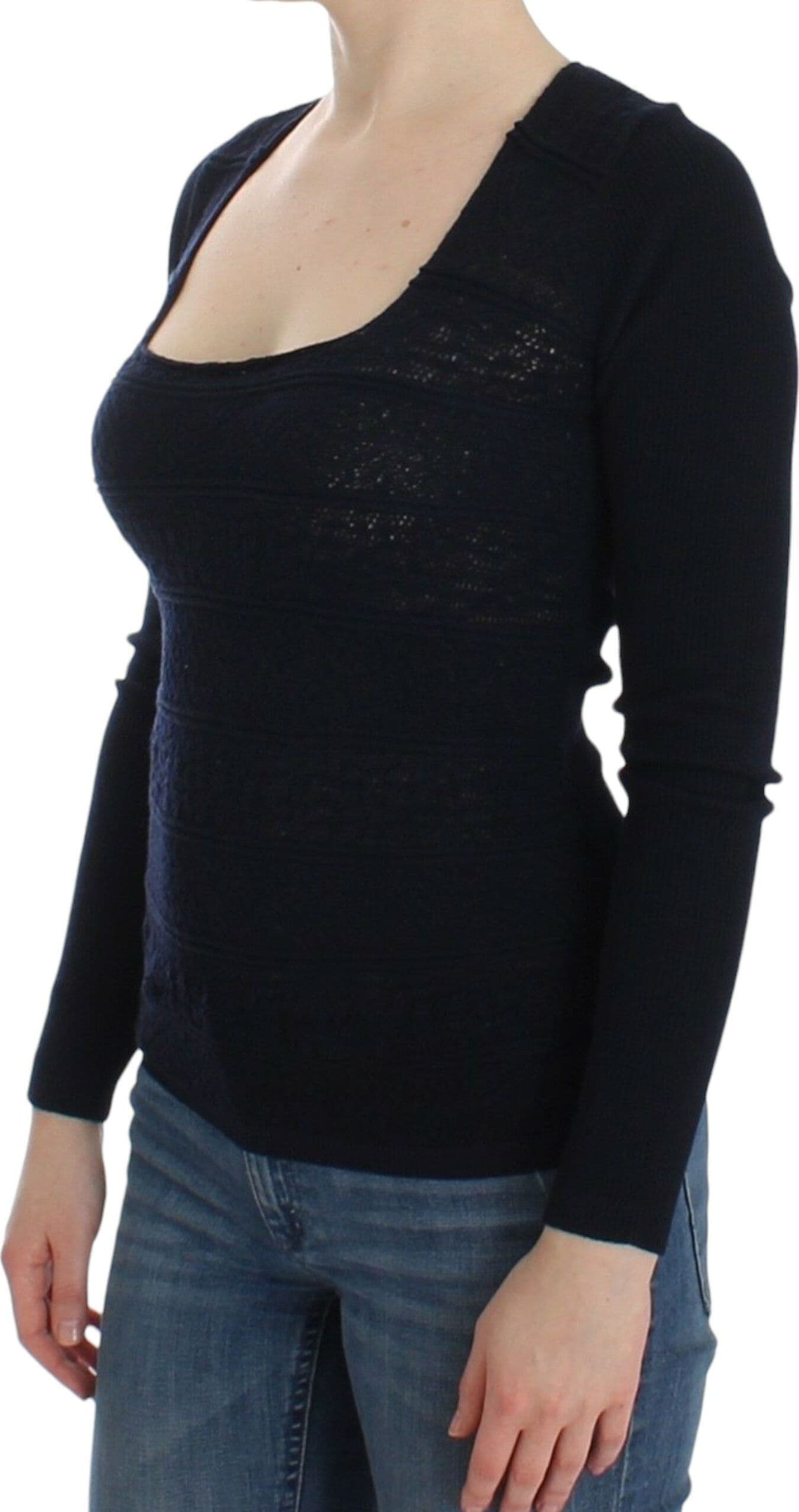 Blue Knitted Wool Stretch Sweater Top - 2