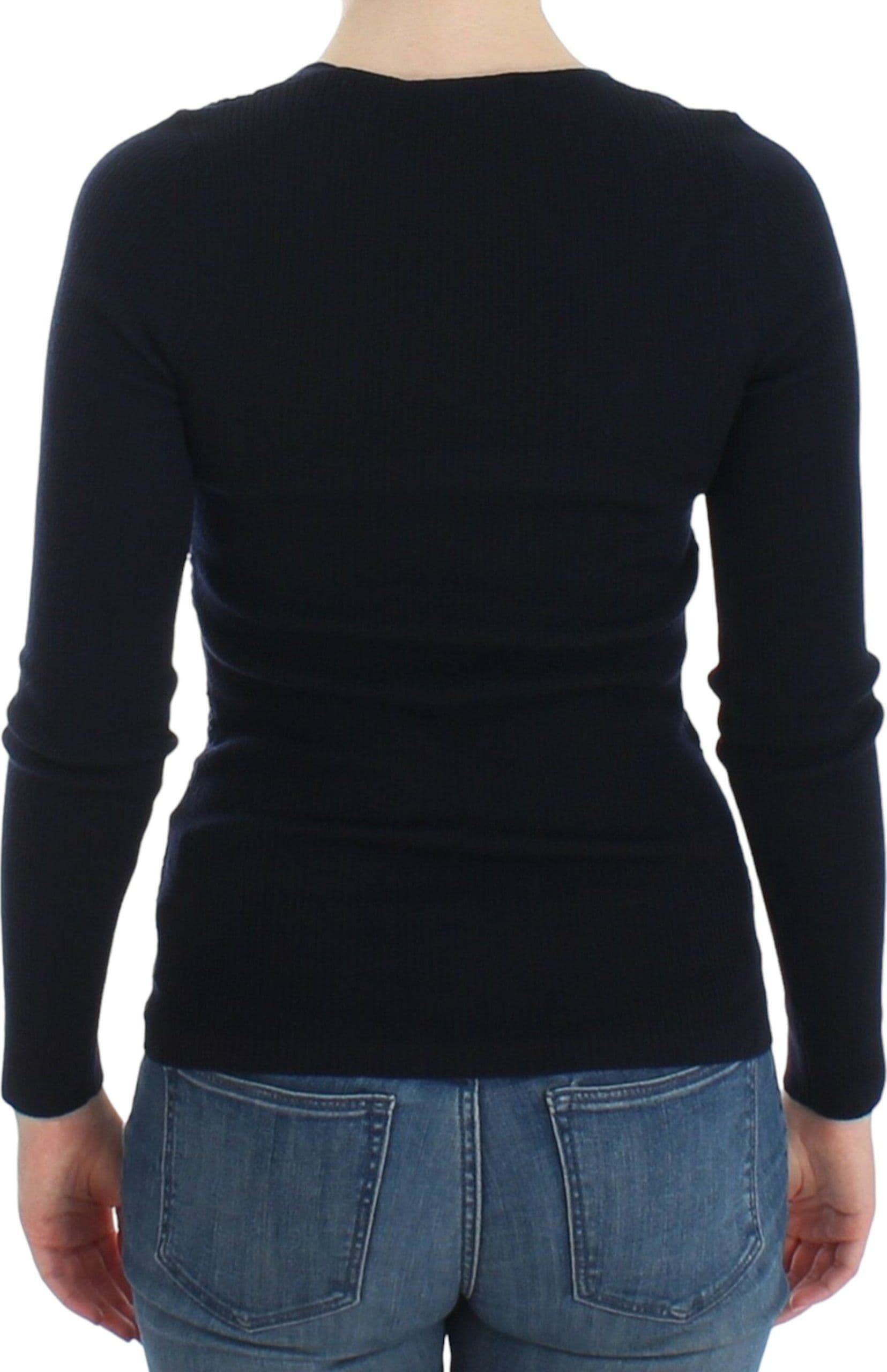 Blue Knitted Wool Stretch Sweater Top - 3