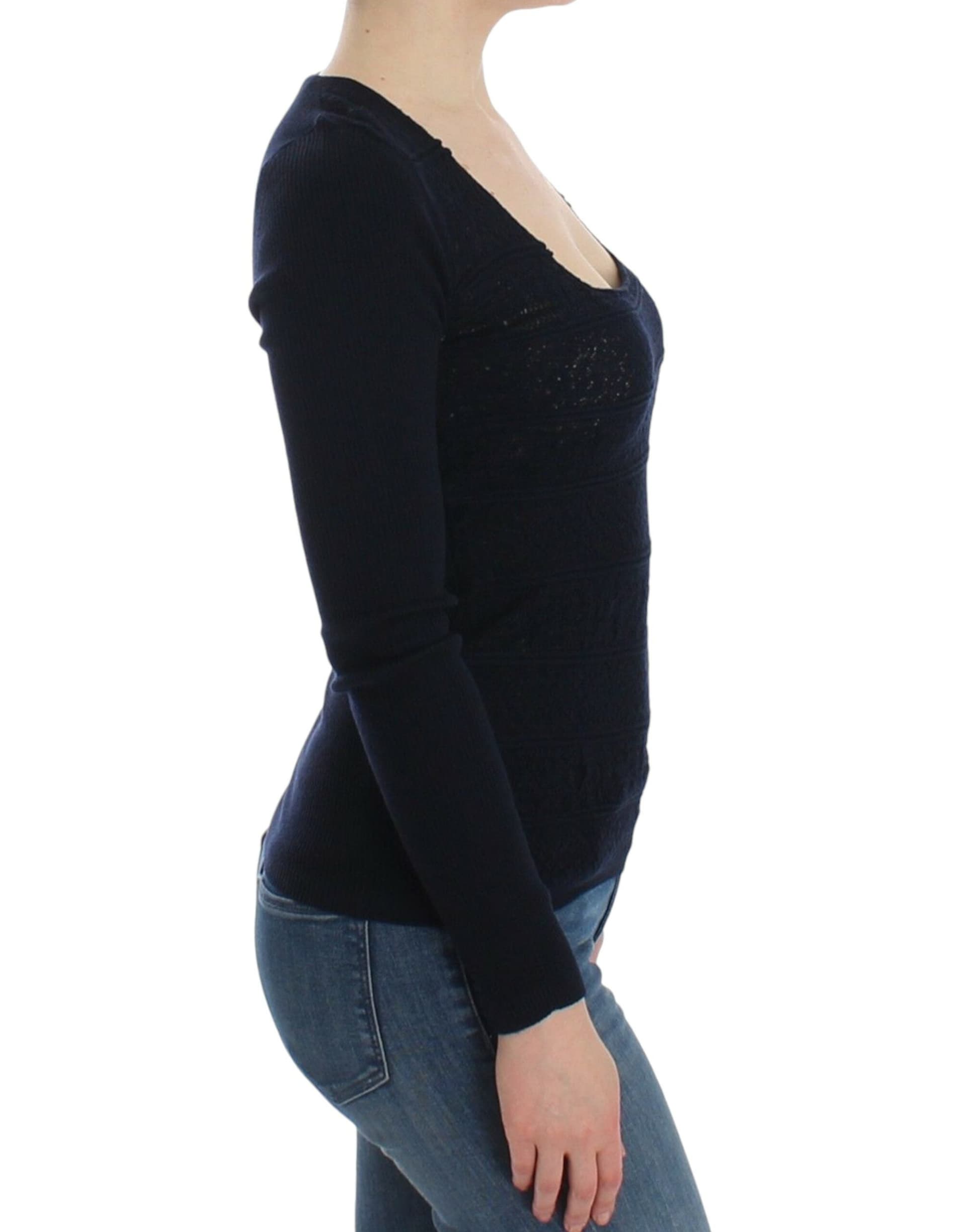 Blue Knitted Wool Stretch Sweater Top - 4