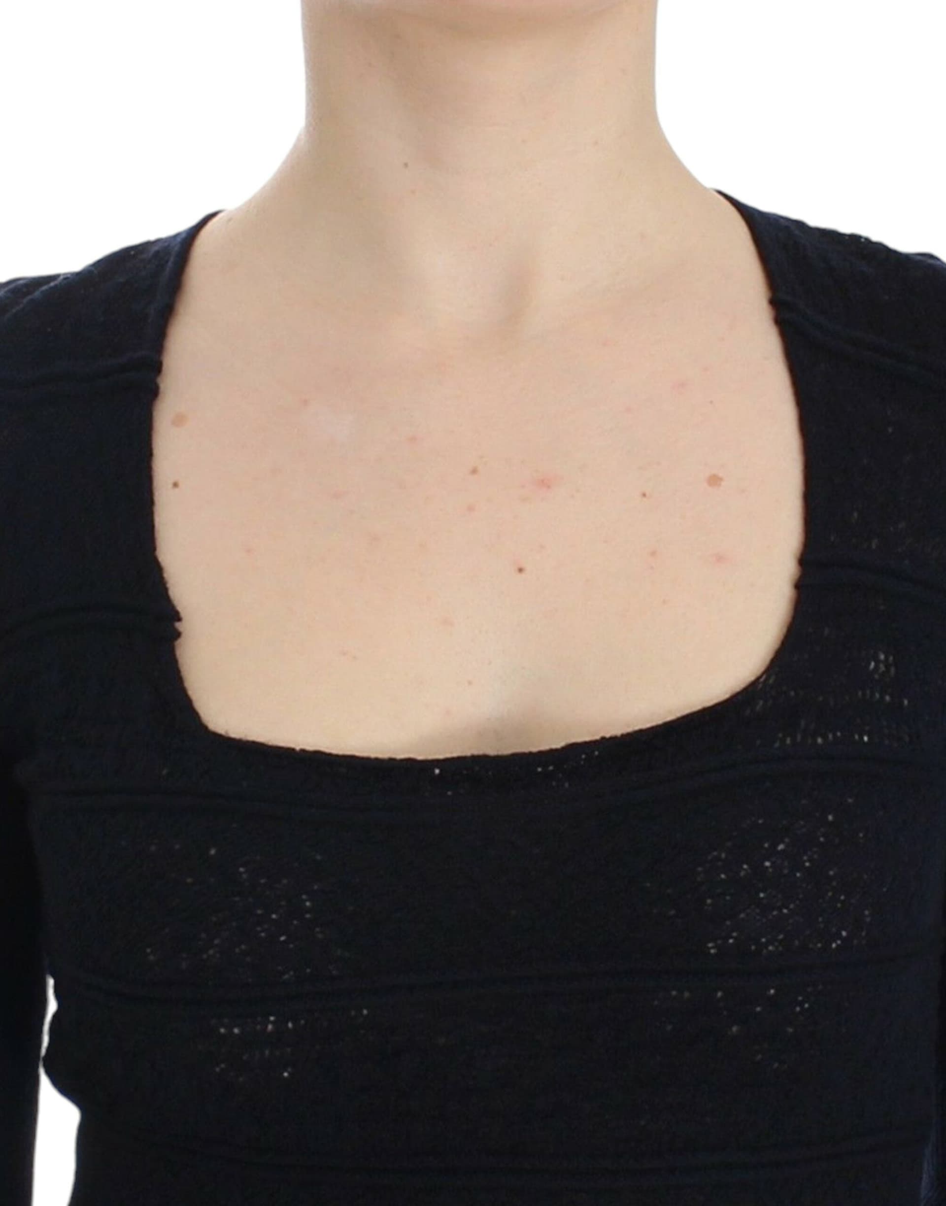 Blue Knitted Wool Stretch Sweater Top - 5