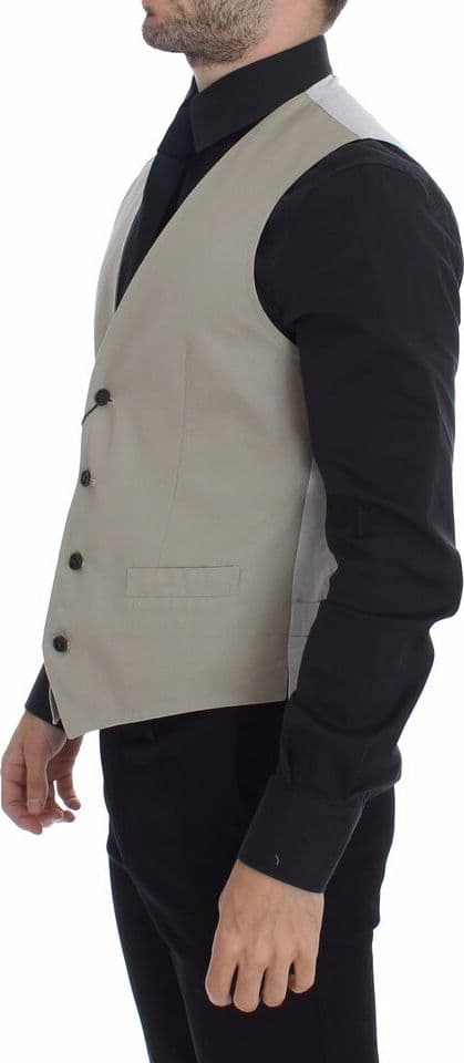 Beige Silk Blend Dress Formal Vest Gilet - 3