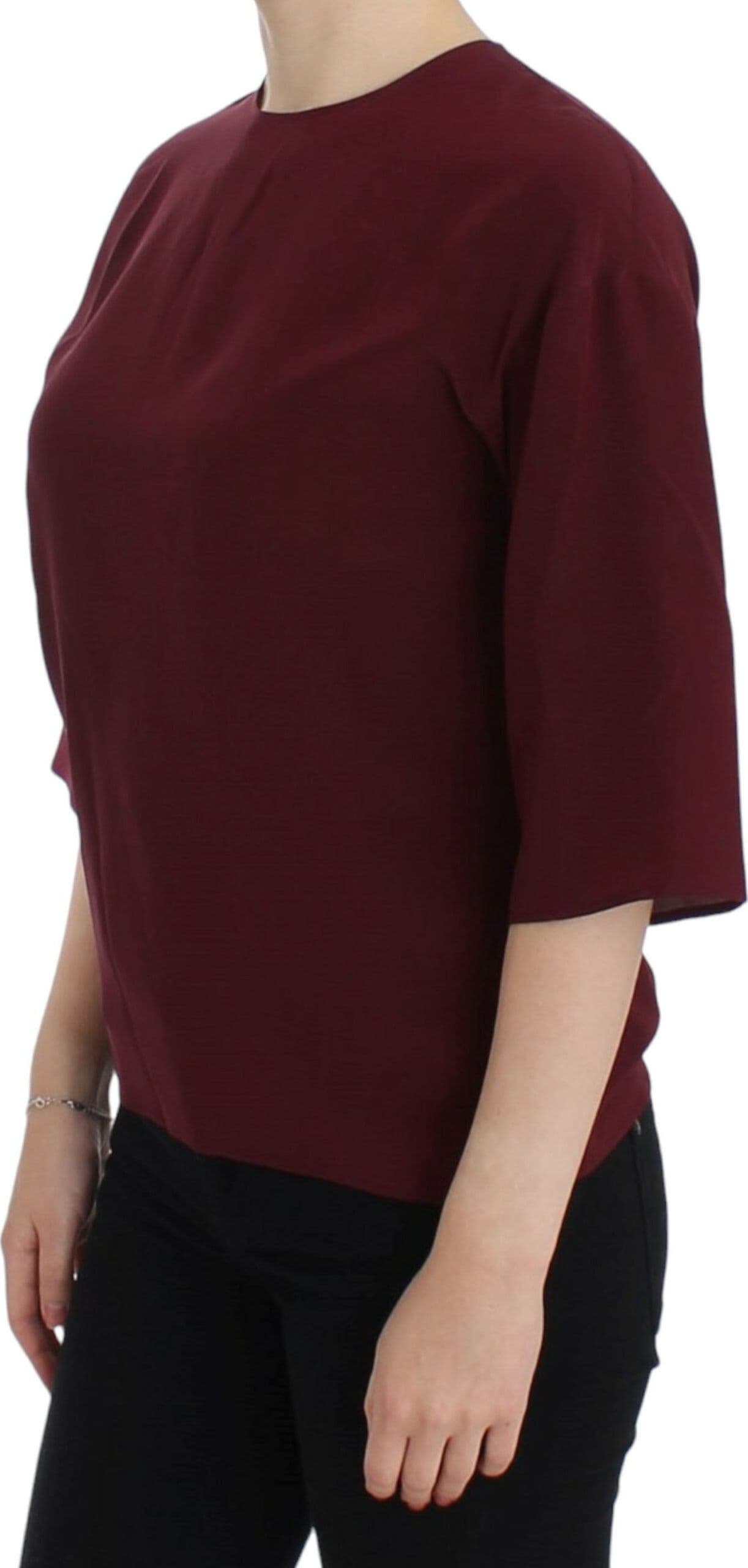 Red 3/4 sleeve silk blouse - 2