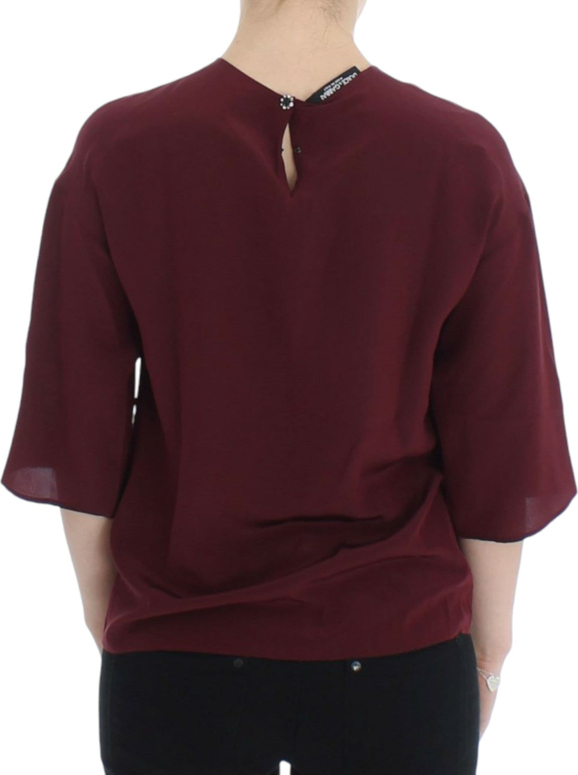 Red 3/4 sleeve silk blouse - 3