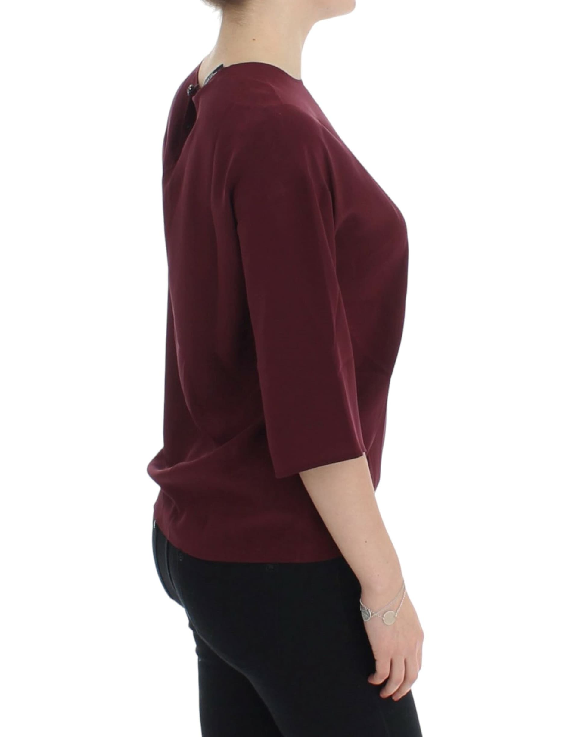 Red 3/4 sleeve silk blouse - 4