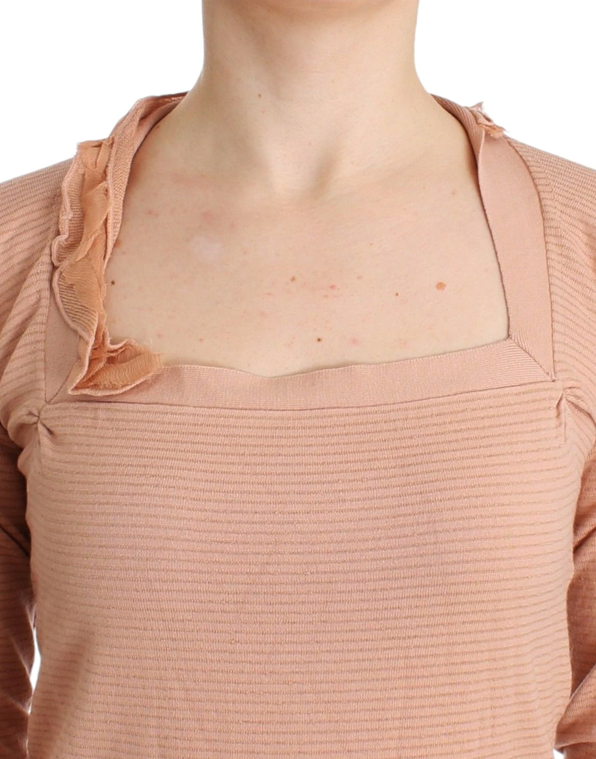 Orange Wool Blend Striped Long Sleeve Top - 5
