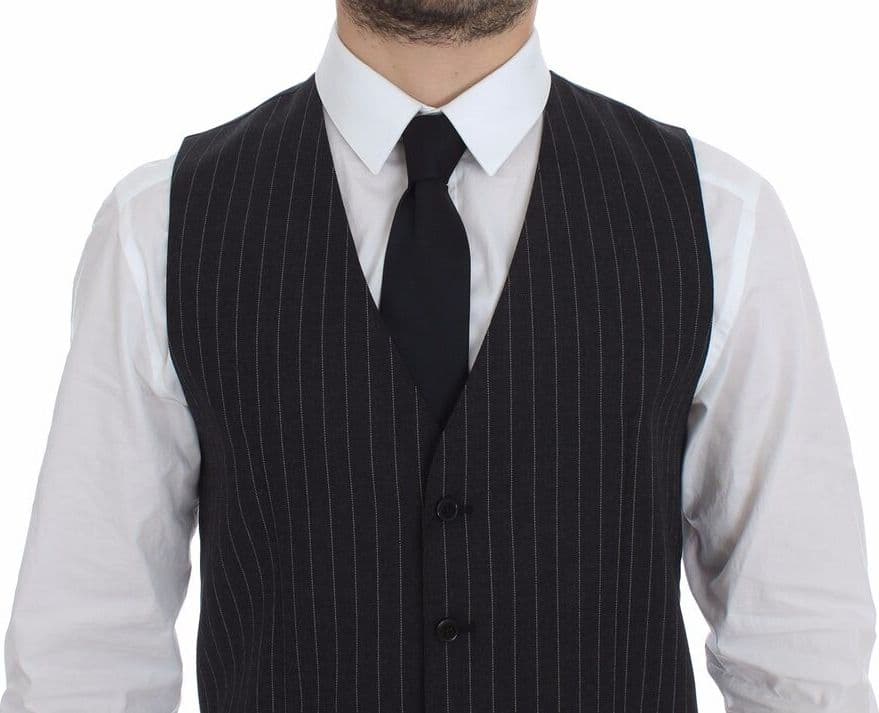 Gray Striped Wool Logo Vest Gilet Weste