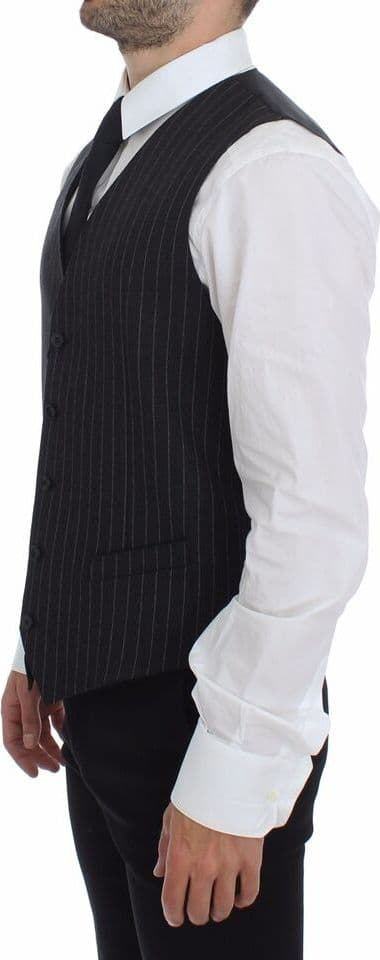 Gray Striped Wool Logo Vest Gilet Weste - 3